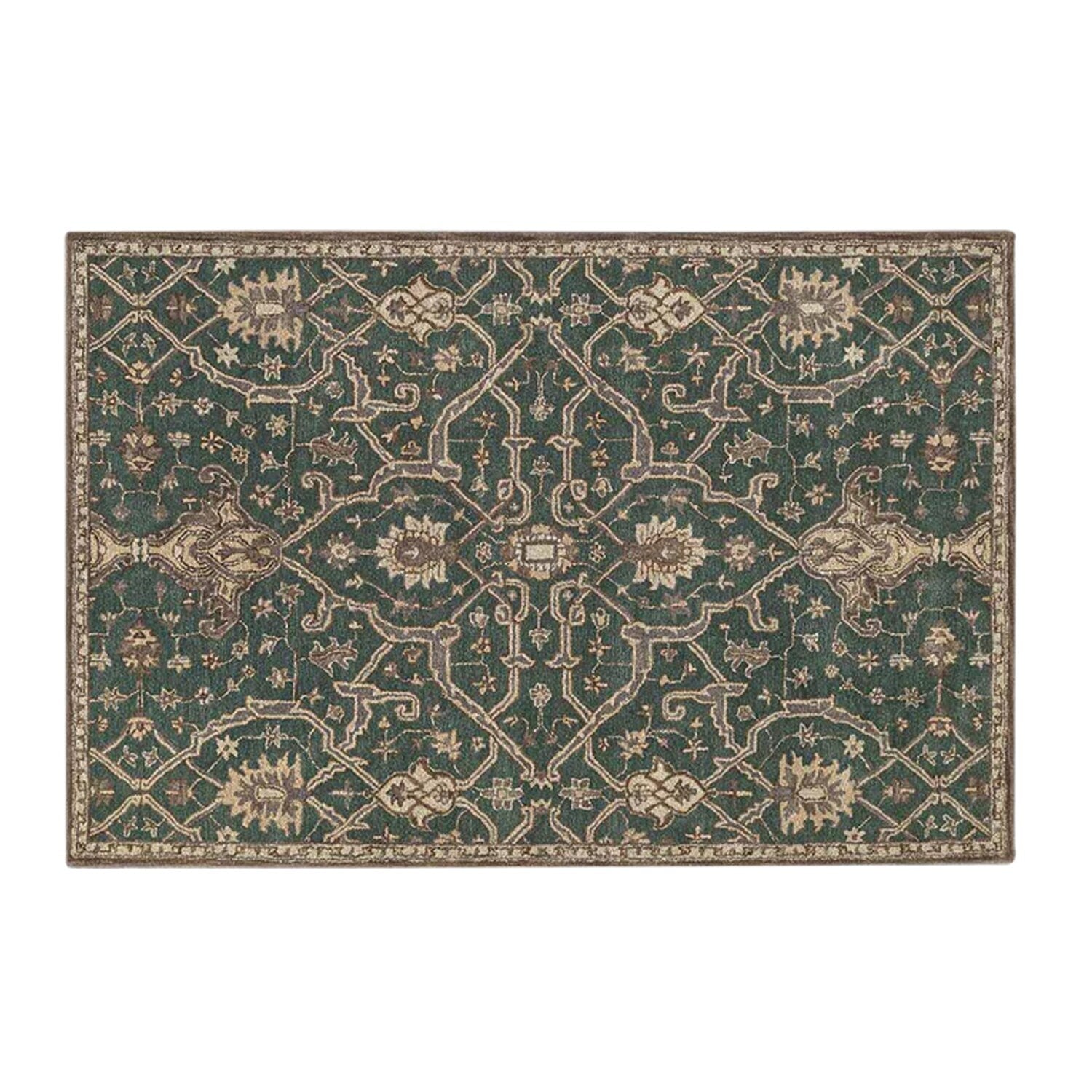 Radin - Handcrafted Rug/Carpet | Pure Wool | Hand Tufted | High Pile | High Density | Yarn Dyed | Green, Brown, Beige |-3