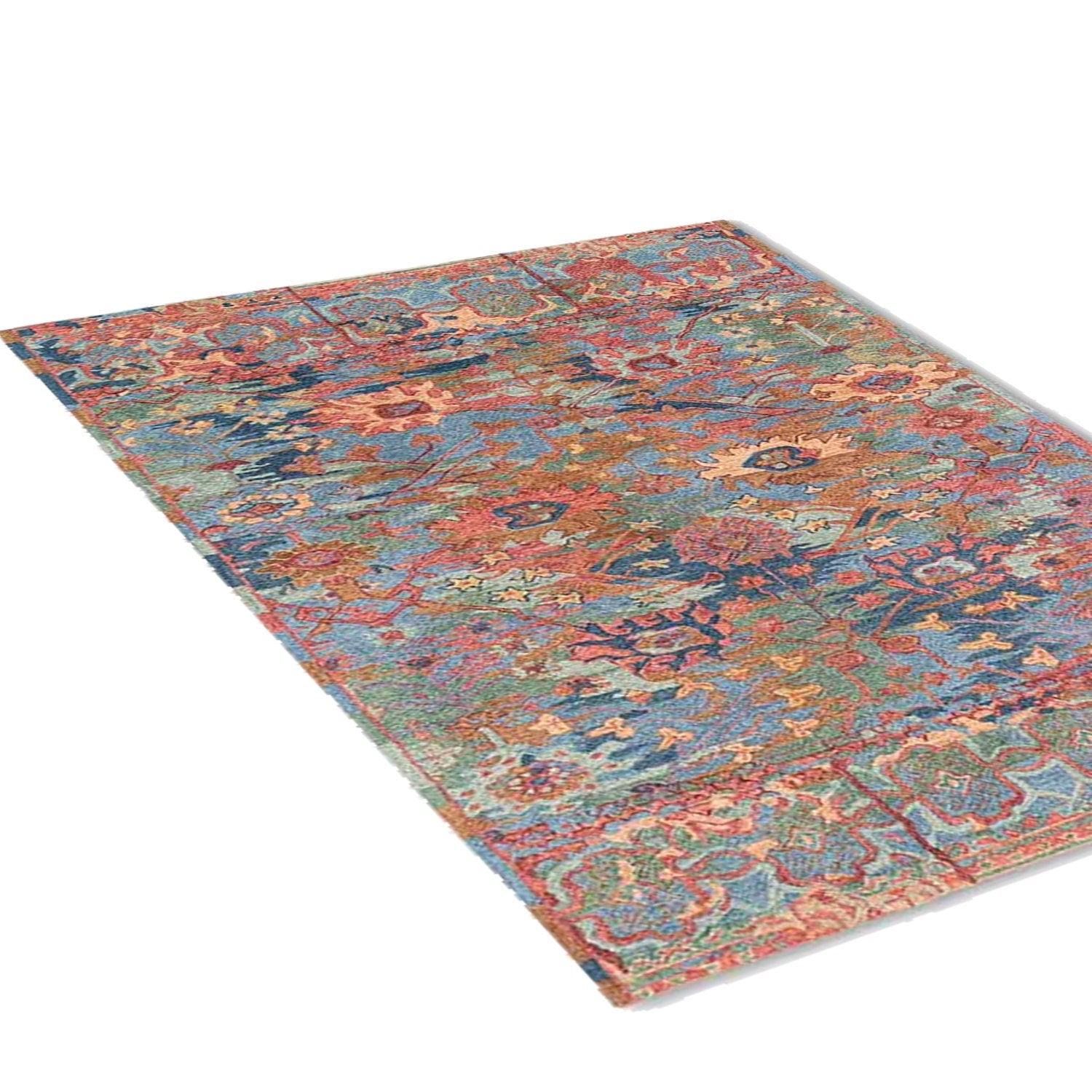 Cyra - Handcrafted Rug/Carpet | Pure Wool | Hand Tufted | High Pile | High Density | Yarn Dyed | Blue, Pink, Orange, Red, Green-1