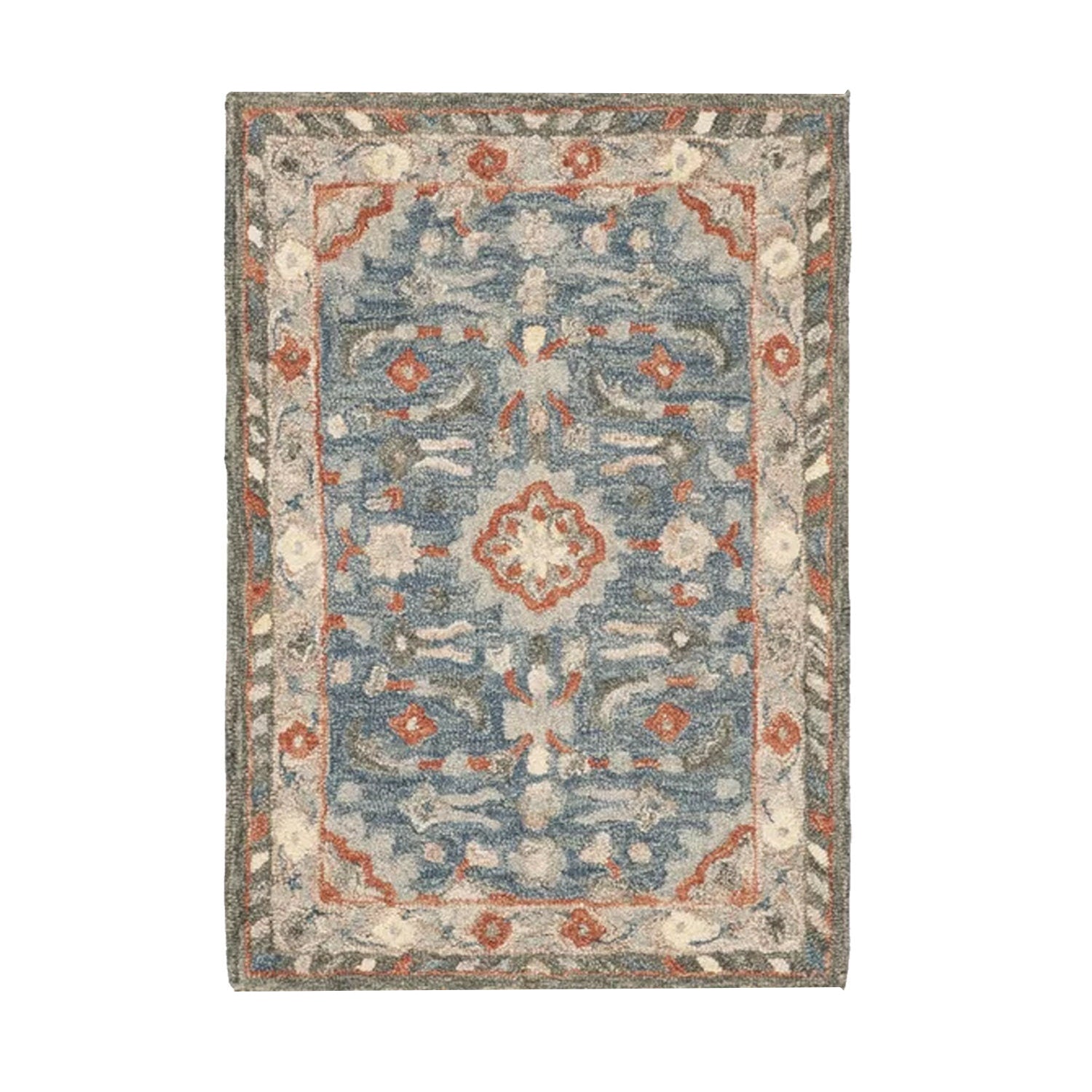 Bahar - Handcrafted Rug/Carpet | Pure Wool | Hand Tufted | High Pile | High Density | Yarn Dyed | Blue, Grey, Orange, Red-2