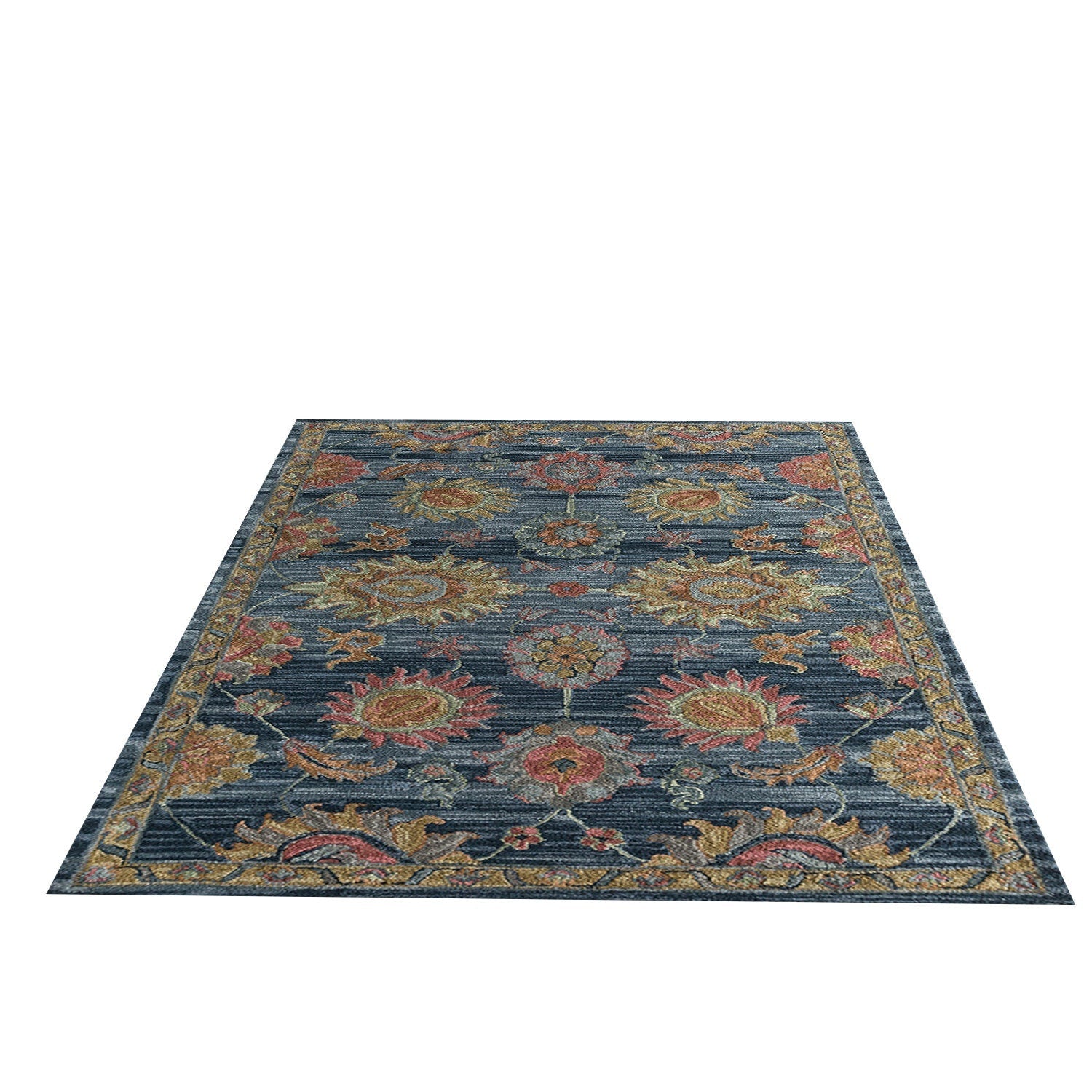 Aziz - Handcrafted Rug/Carpet | Pure Wool | Hand Tufted | High Pile | High Density | Yarn Dyed | Blue, Pink, Yellow-2