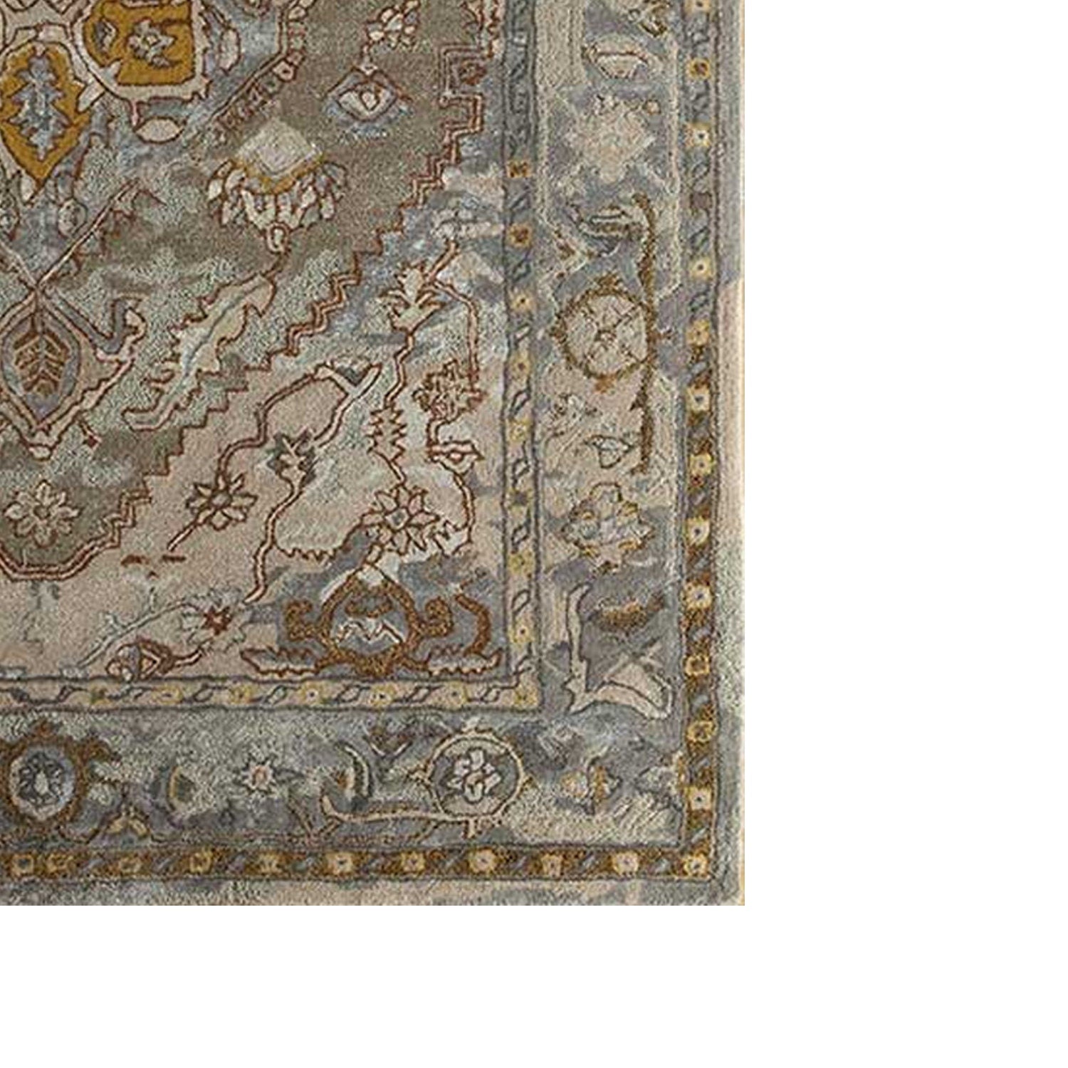 Razdan - Handcrafted Rug/Carpet | Pure Wool | Hand Tufted | High Pile | High Density | Yarn Dyed | Yellow, Blue, Grey, Brown, Beige-4