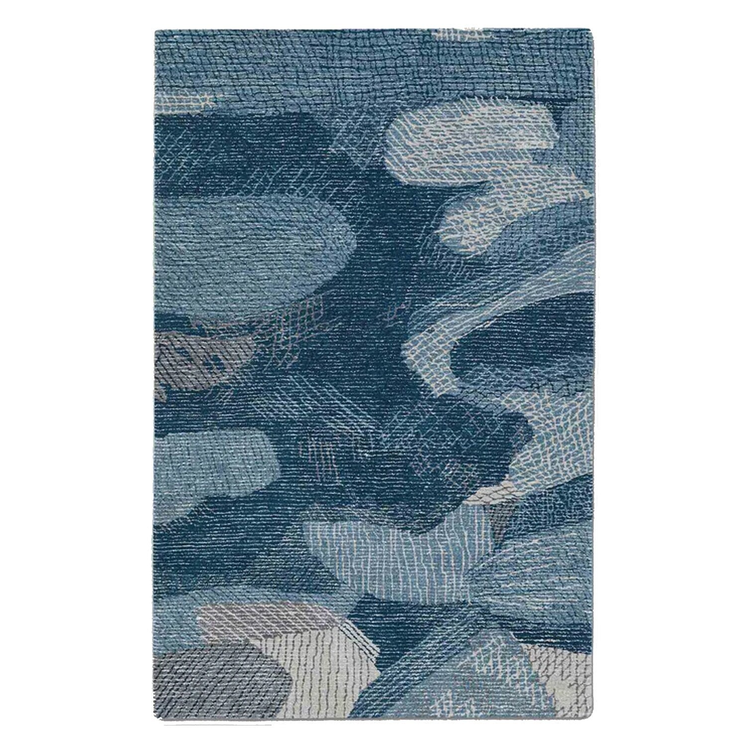 Shades of Blue | Abstract Design - Handcrafted Rug/Carpet | Pure Wool | Hand Tufted | High Pile | High Density | Yarn Dyed-0