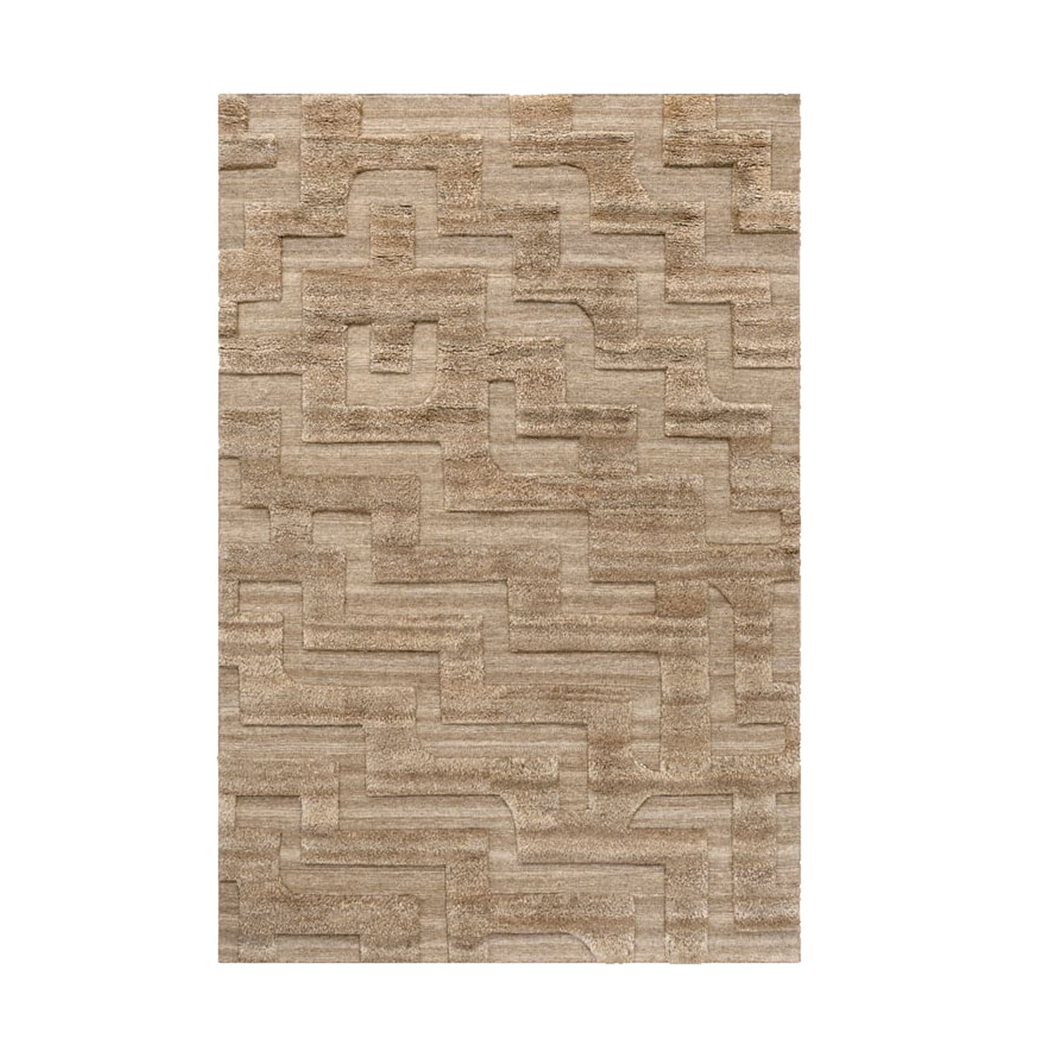 Light Brown-Beige Abstract Self Design - Handcrafted Rug/Carpet | Pure Wool | Hand Tufted | High Pile | High Density | Yarn Dyed-0