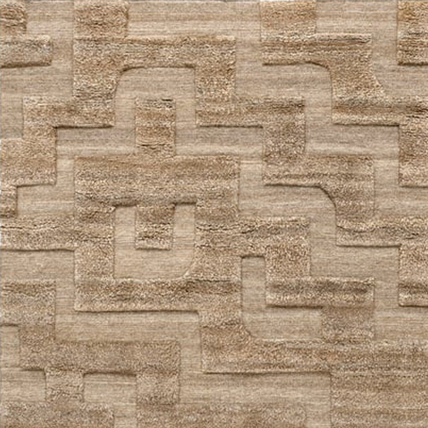 Light Brown-Beige Abstract Self Design - Handcrafted Rug/Carpet | Pure Wool | Hand Tufted | High Pile | High Density | Yarn Dyed-2