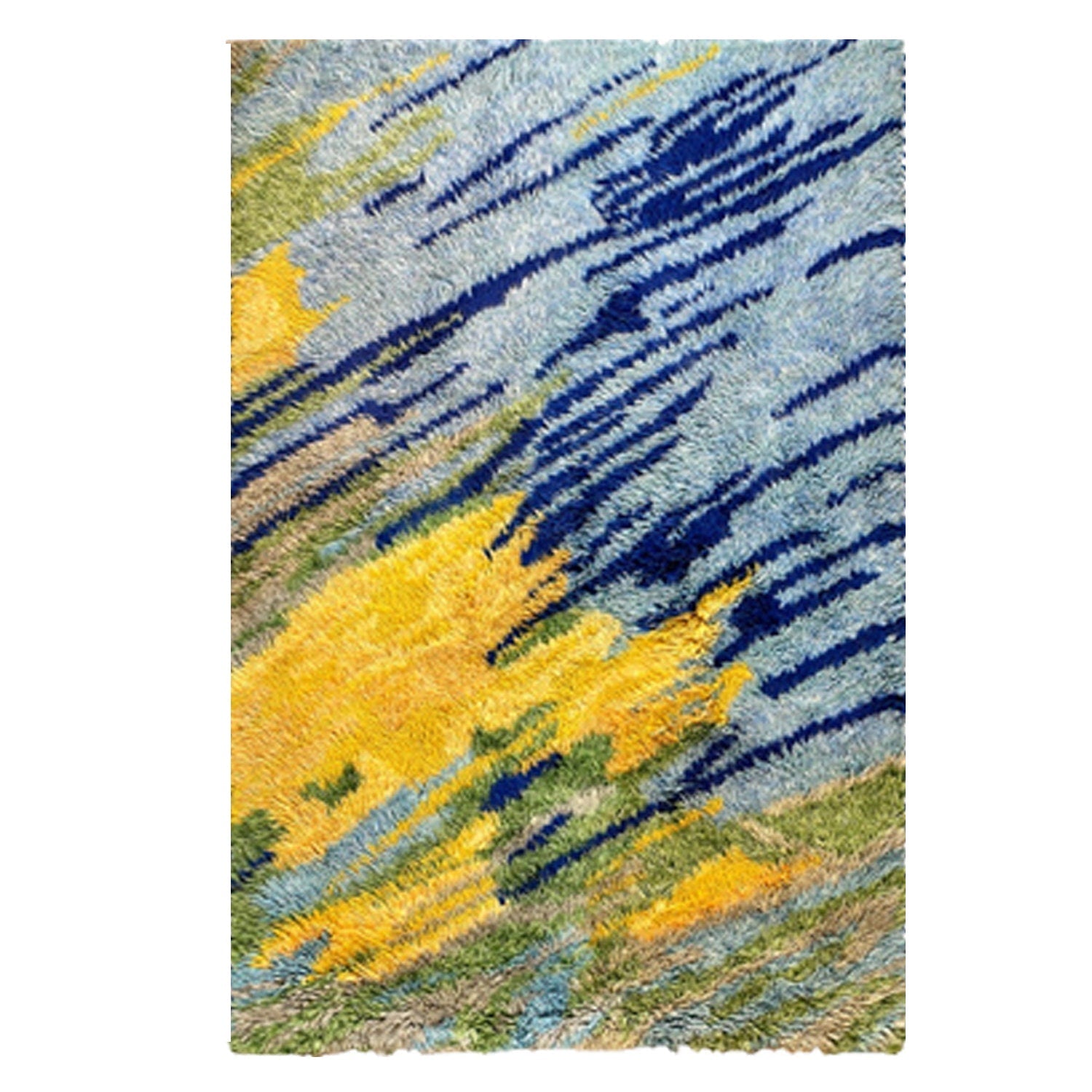 Blue, Yellow, Green | Abstract Design - Handcrafted Rug/Carpet | Pure Wool | Hand Tufted | High Pile | High Density | Yarn Dyed-0