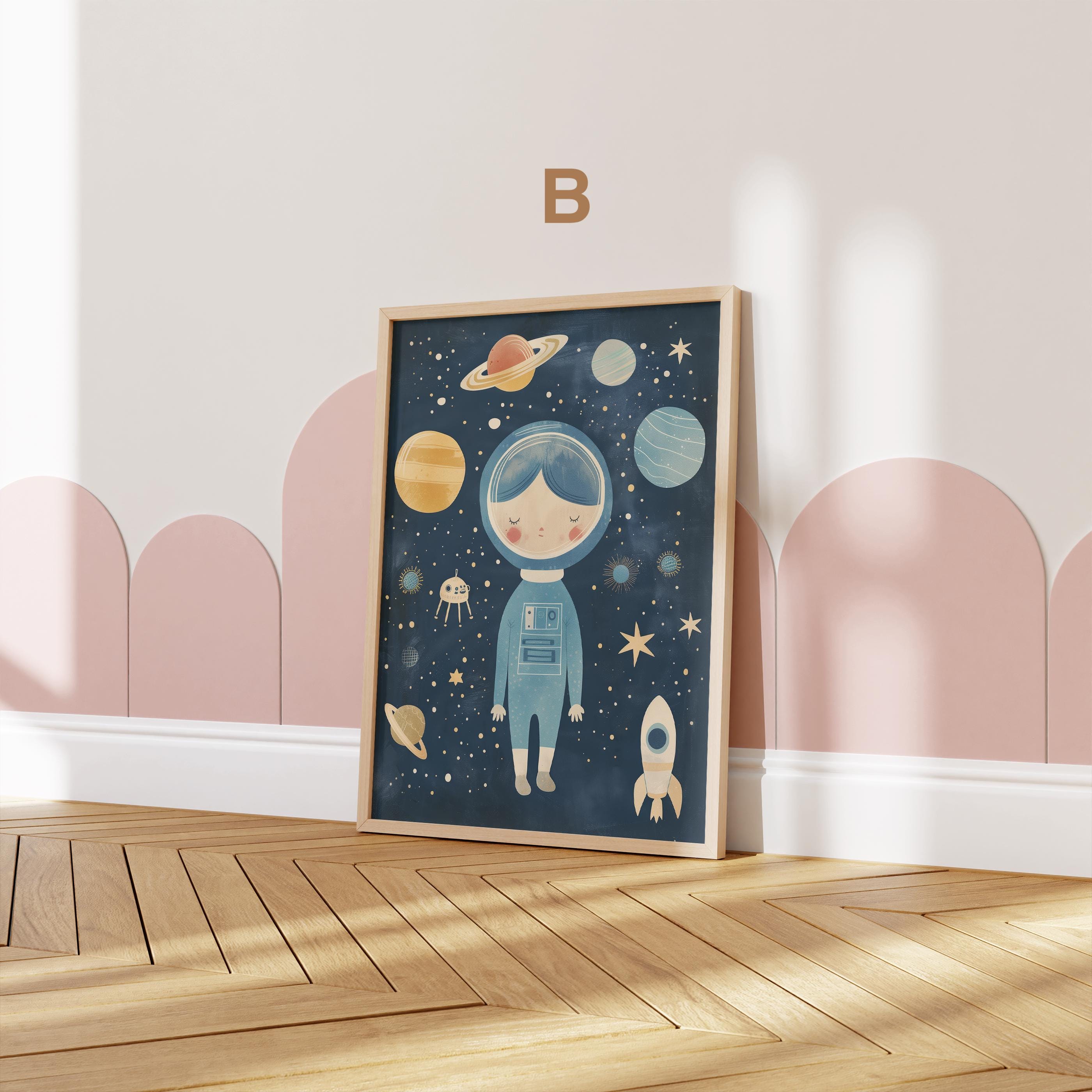 Astronaut Poster Kinderzimmer · Geschenkidee für Kinder · Kinderzimmer Deko  · Weltraum Rakete & Planeten · Deko Print ohne Rahmen-3