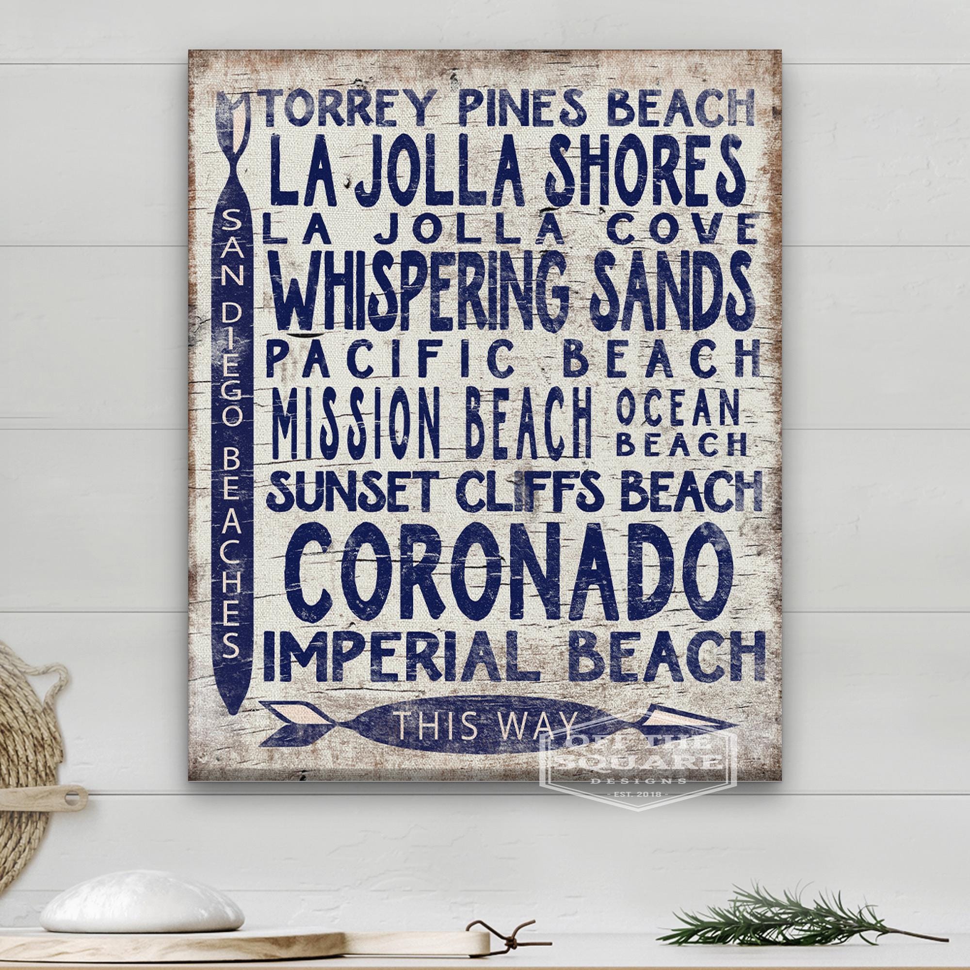 San Diego Beaches Sign - Vintage Wood Look Arrow