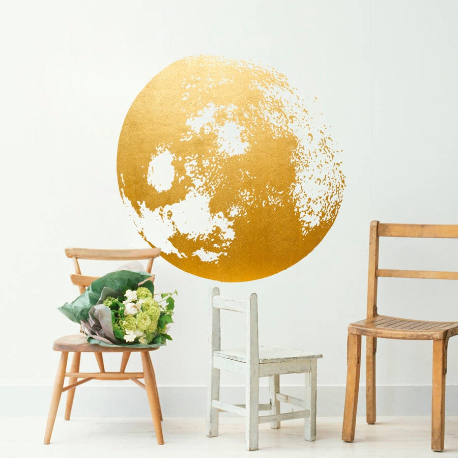 Moon Decal Golden - Gold Foil Art - Moon Wall Decal -  Moon Wall Sticker - Gold Foil Wall Art - Gold Foil Stickers - SKU:MOONGOLD-0