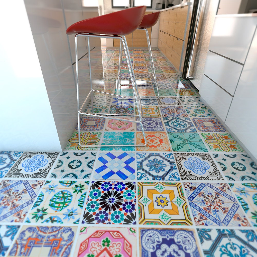 Spanish Tiles - Flooring - Floor Tiles - Floor Vinyl - Tile Stickers - Tile Decals - bathroom tile decal - kitchen tiles 32 - SKU:SpTiFl-0