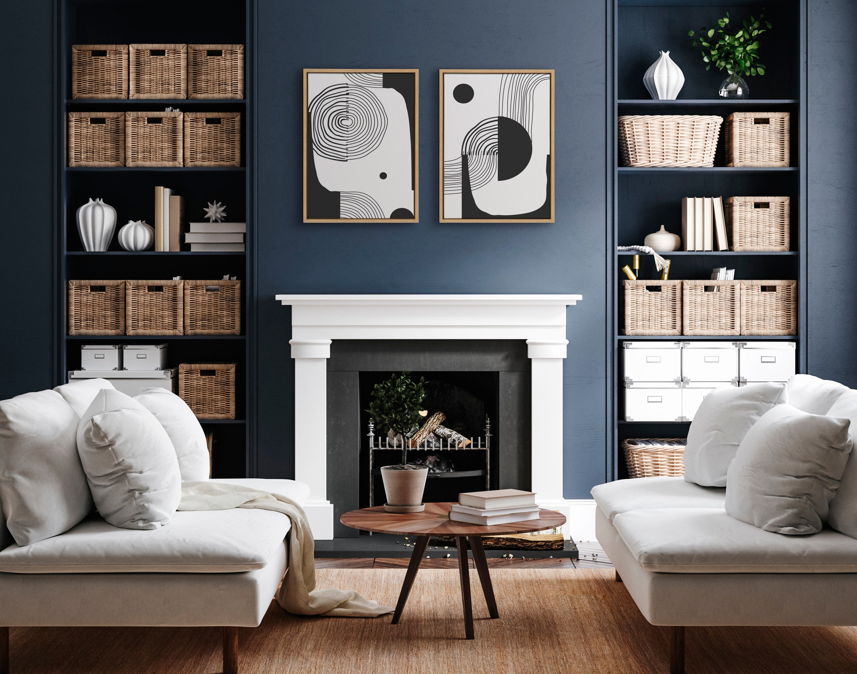 Sylvie Abstract Minimal A and B Framed Canvas by The Creative Bunch Studio