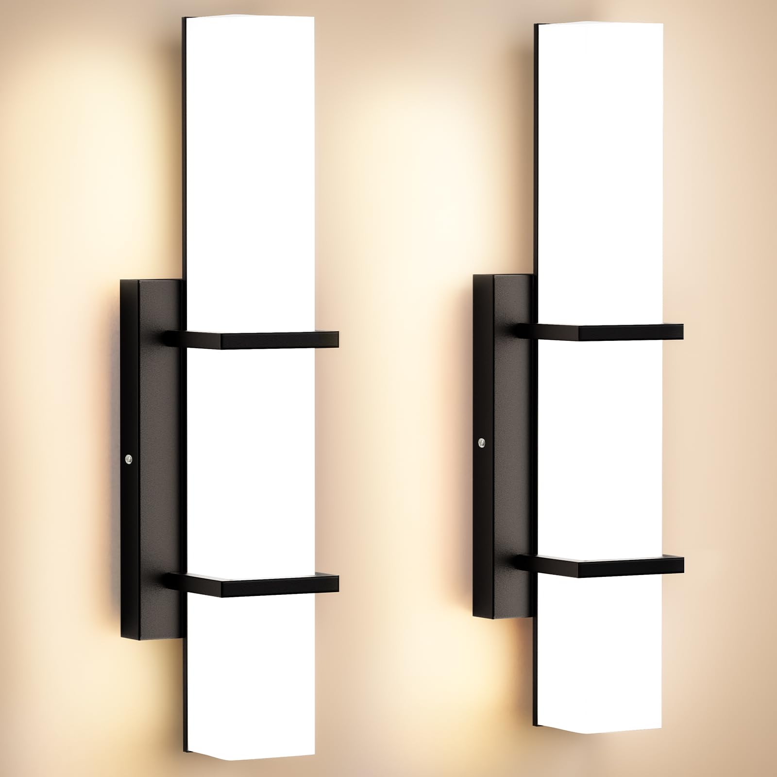 Set of 2 Modern 17.6 Inch Wall Sconces, 3 Color Temperatures for Indoor & Outdoors-0