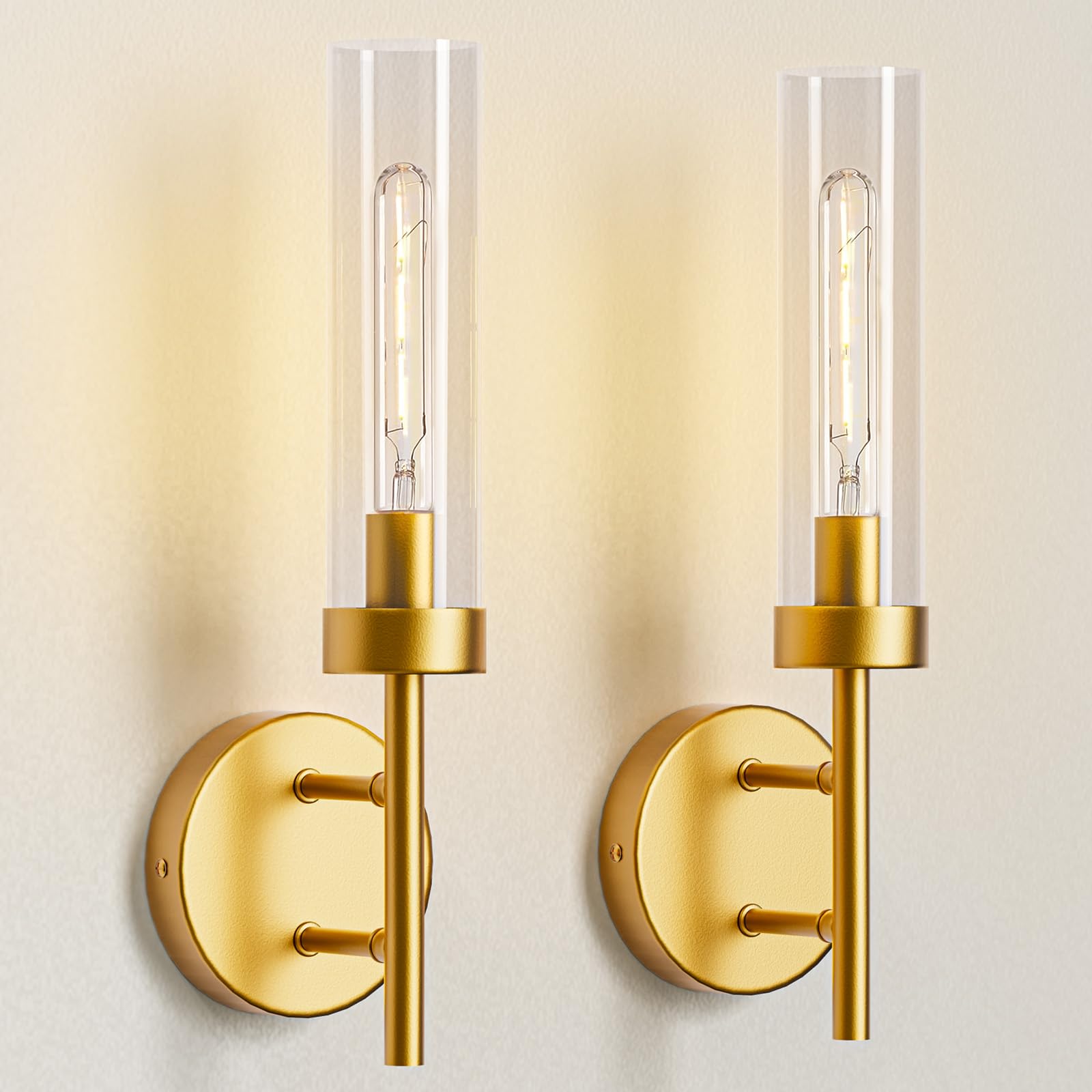 Gold Hardwired Wall Sconces Set of 2, Modern Bathroom Vanity Sconces Wall Lighting-0