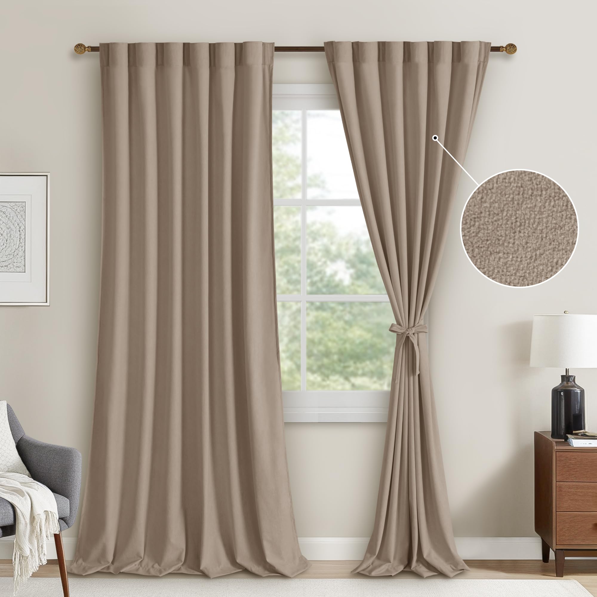 DWCN Velvet Curtains, 2 Panels - Rod Pocket and Back Tab-9