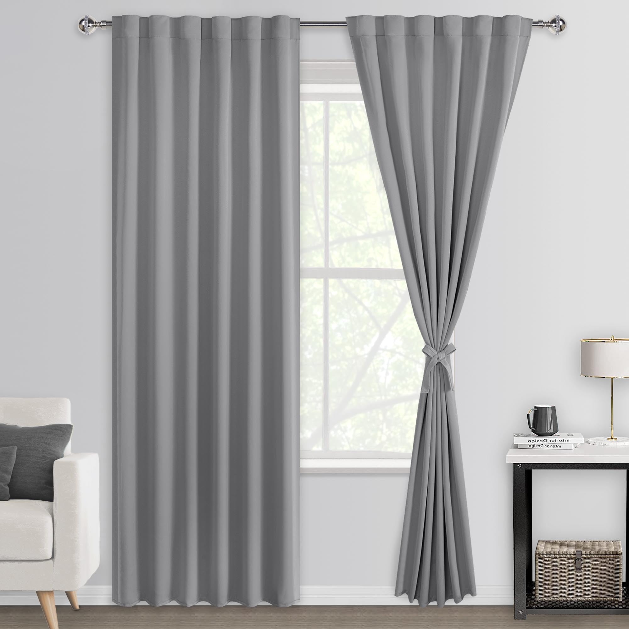 DWCN Blackout Curtains with Tiebacks, Rod Pocket/Back Tab, Set of 2 Panels-6