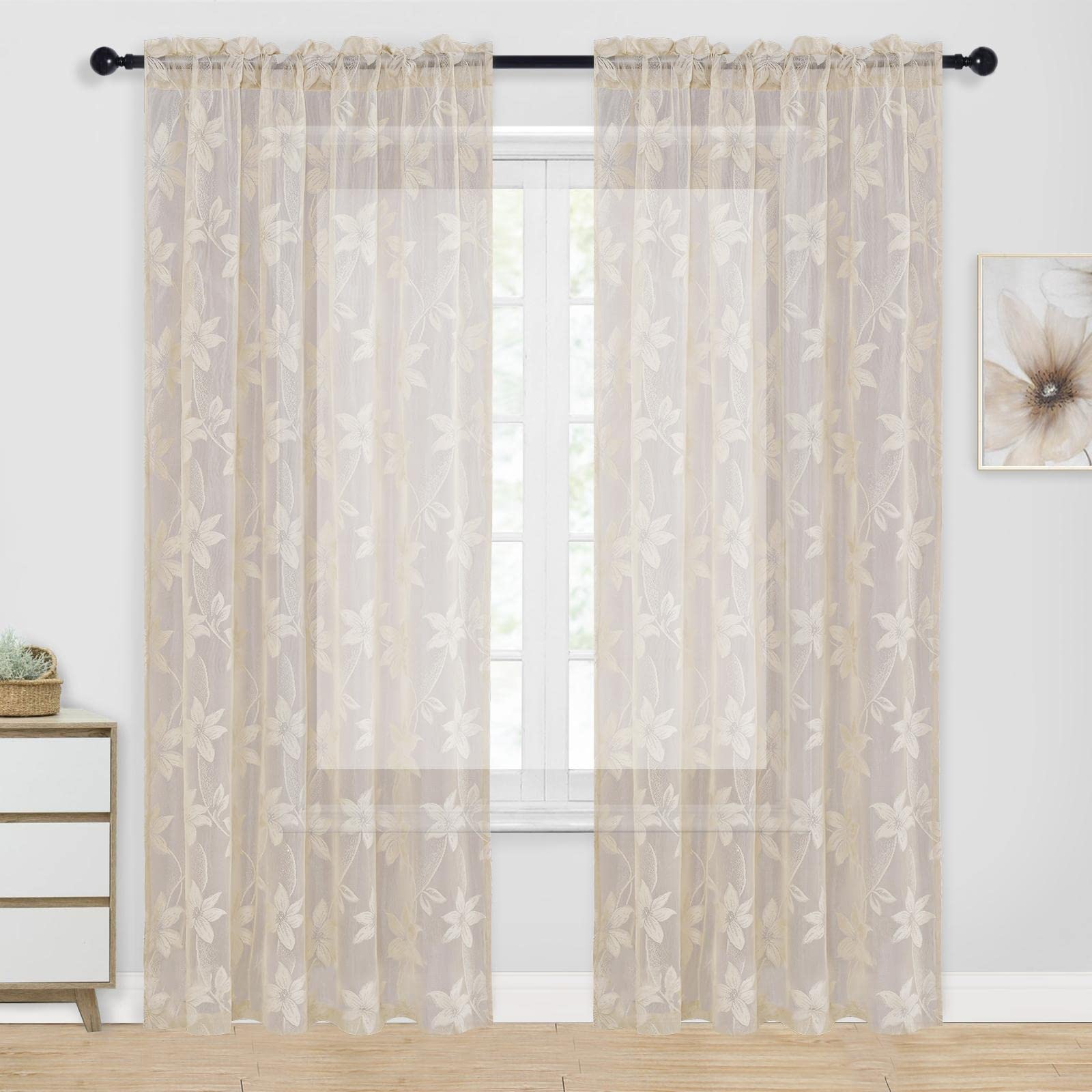 DWCN Lace Sheer Curtains, Set of 2 Panels-6