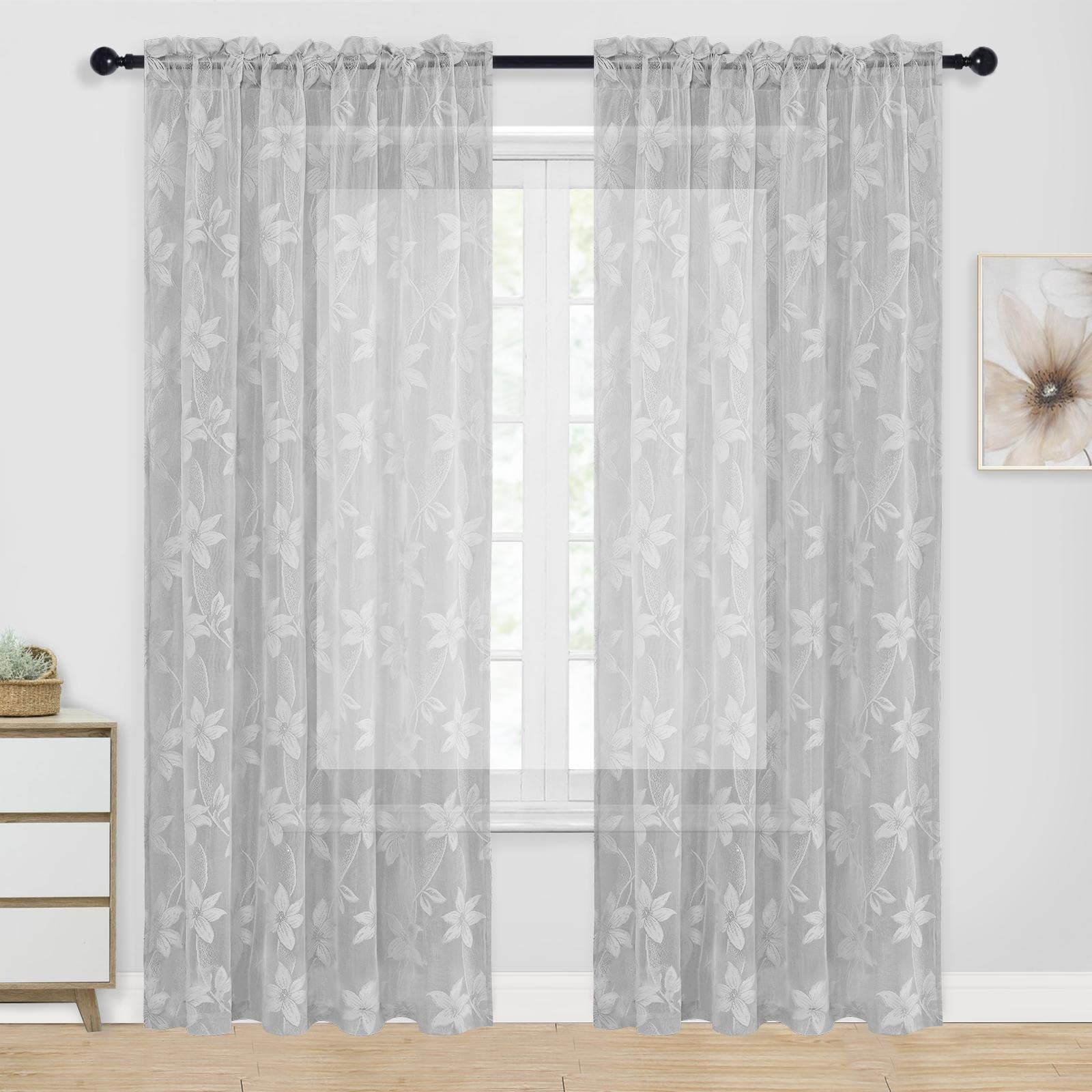 DWCN Lace Sheer Curtains, Set of 2 Panels-7