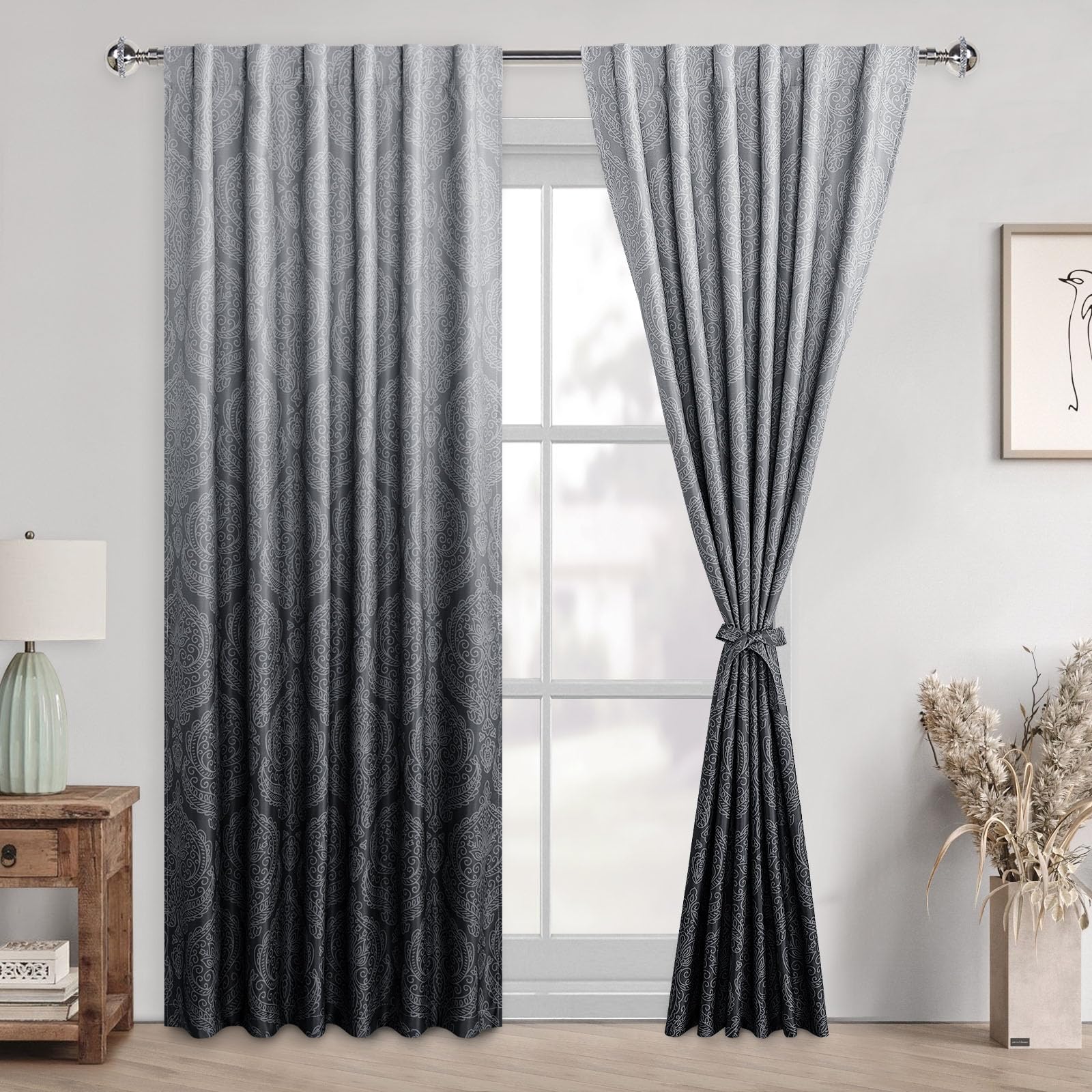 DWCN Ombre Blackout Curtains with Tiebacks, Set of 2 Panels-7