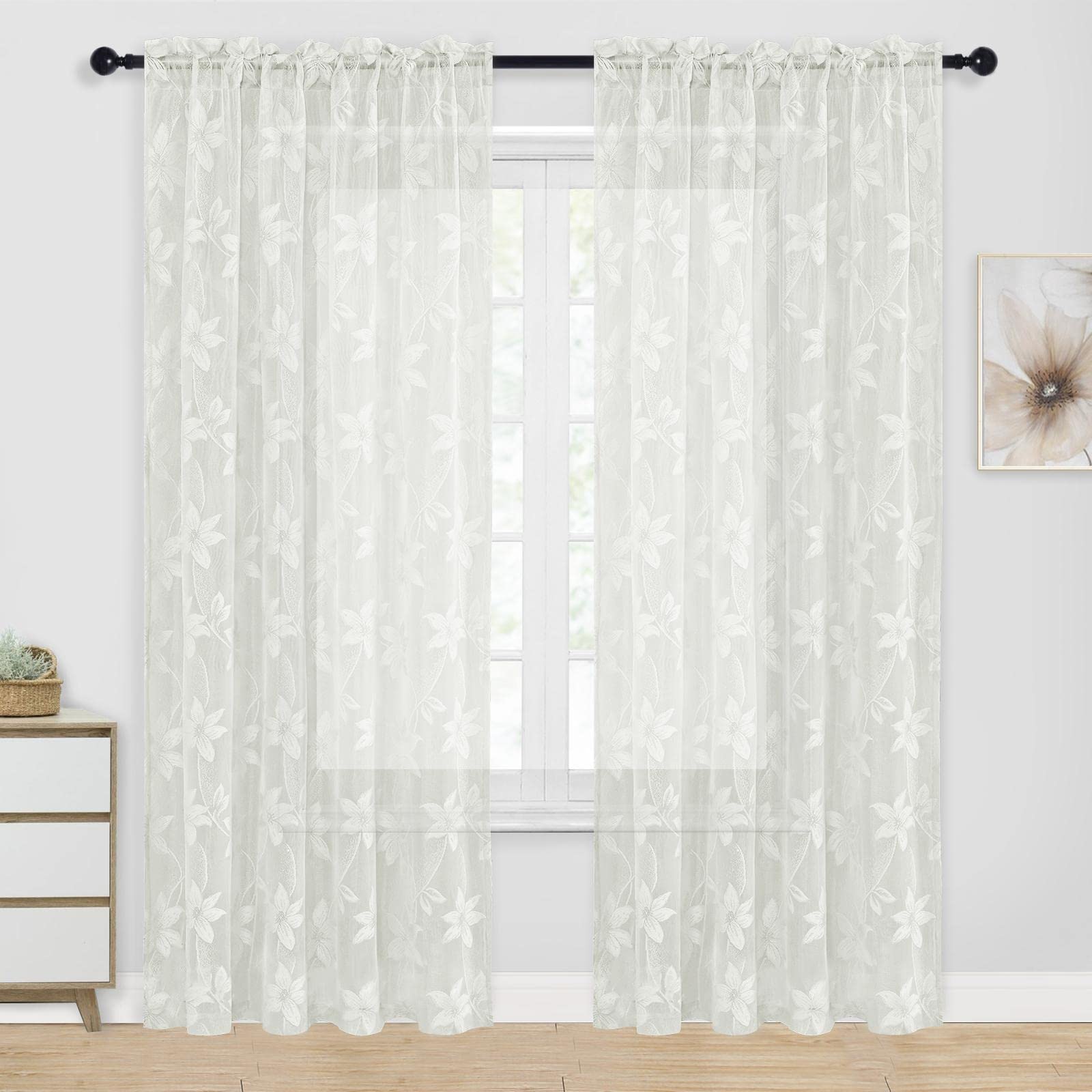 DWCN Lace Sheer Curtains, Set of 2 Panels-5