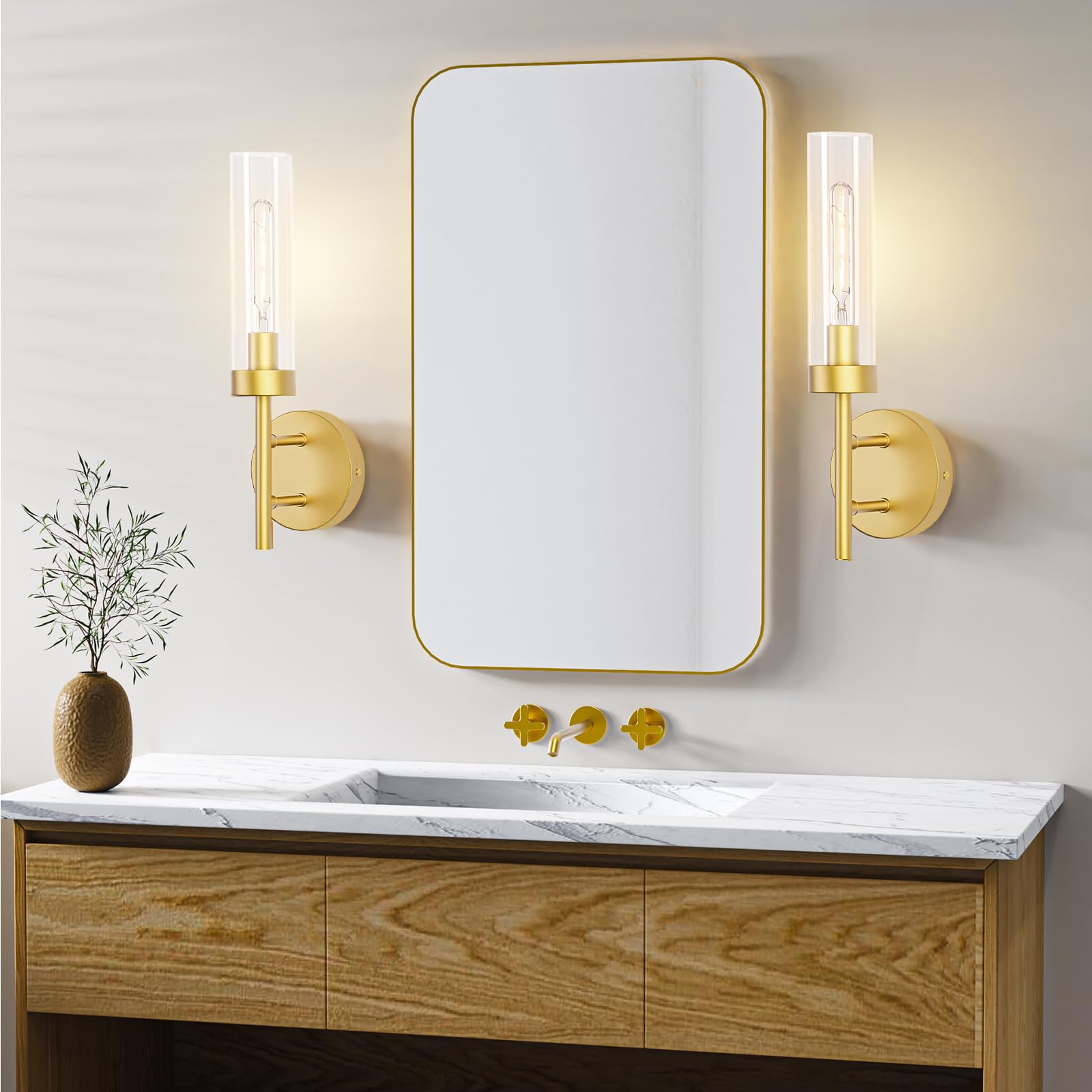 Gold Hardwired Wall Sconces Set of 2, Modern Bathroom Vanity Sconces Wall Lighting (Copy)-1