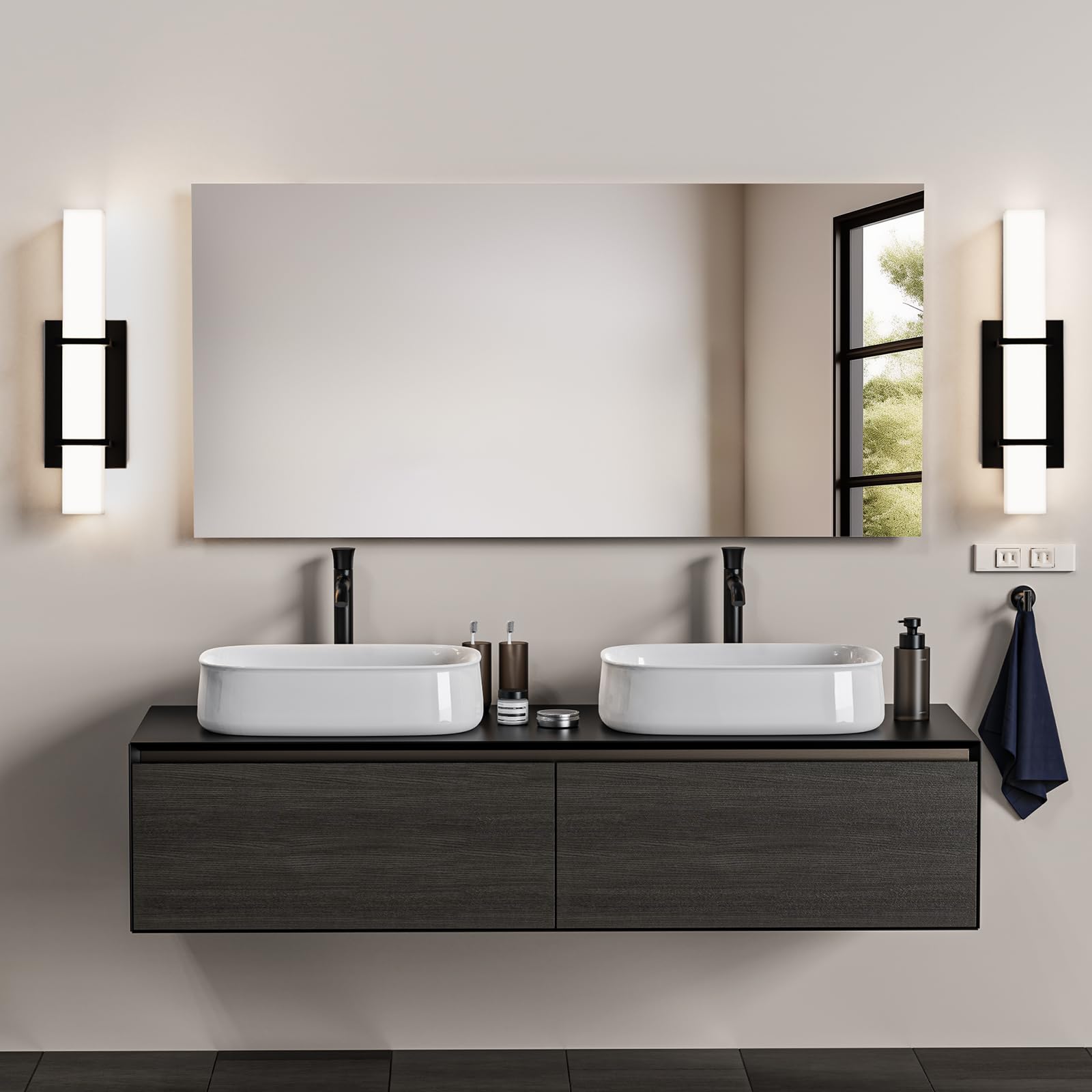 Set of 2 Modern 17.6 Inch Wall Sconces, 3 Color Temperatures for Indoor & Outdoors-1