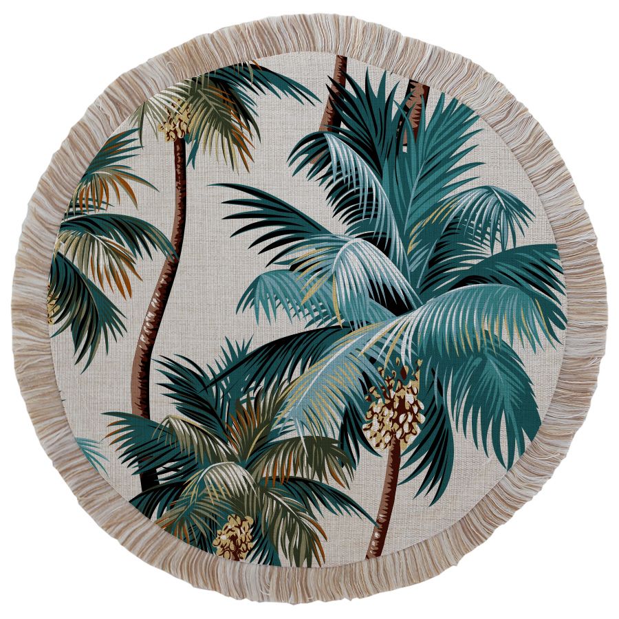 Round Placemat-Coastal Fringe-Palm Trees-Natural-40cm-0