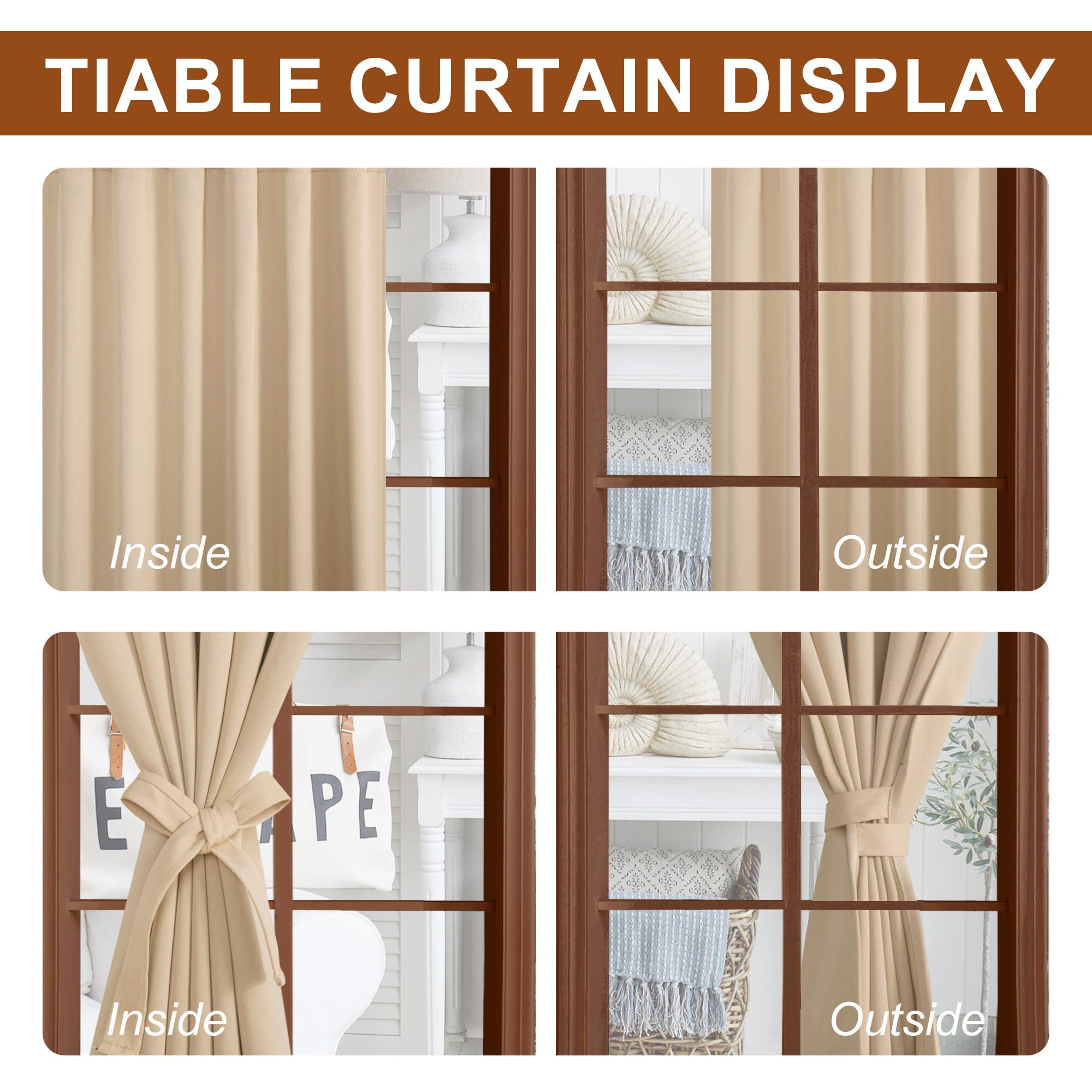 DWCN Blackout Curtains with Tiebacks, Rod Pocket/Back Tab, Set of 2 Panels-3
