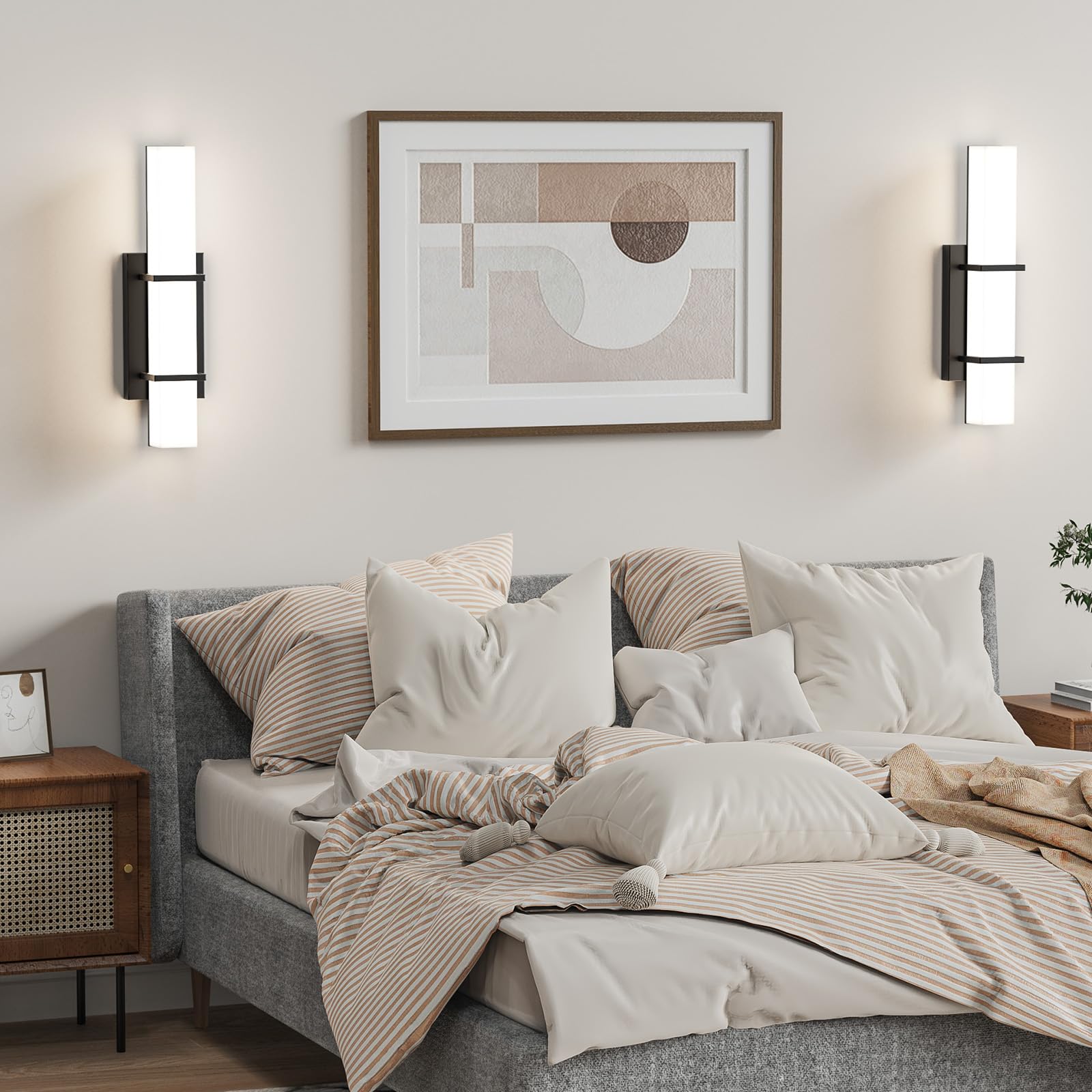 Set of 2 Modern 17.6 Inch Wall Sconces, 3 Color Temperatures for Indoor & Outdoors-2