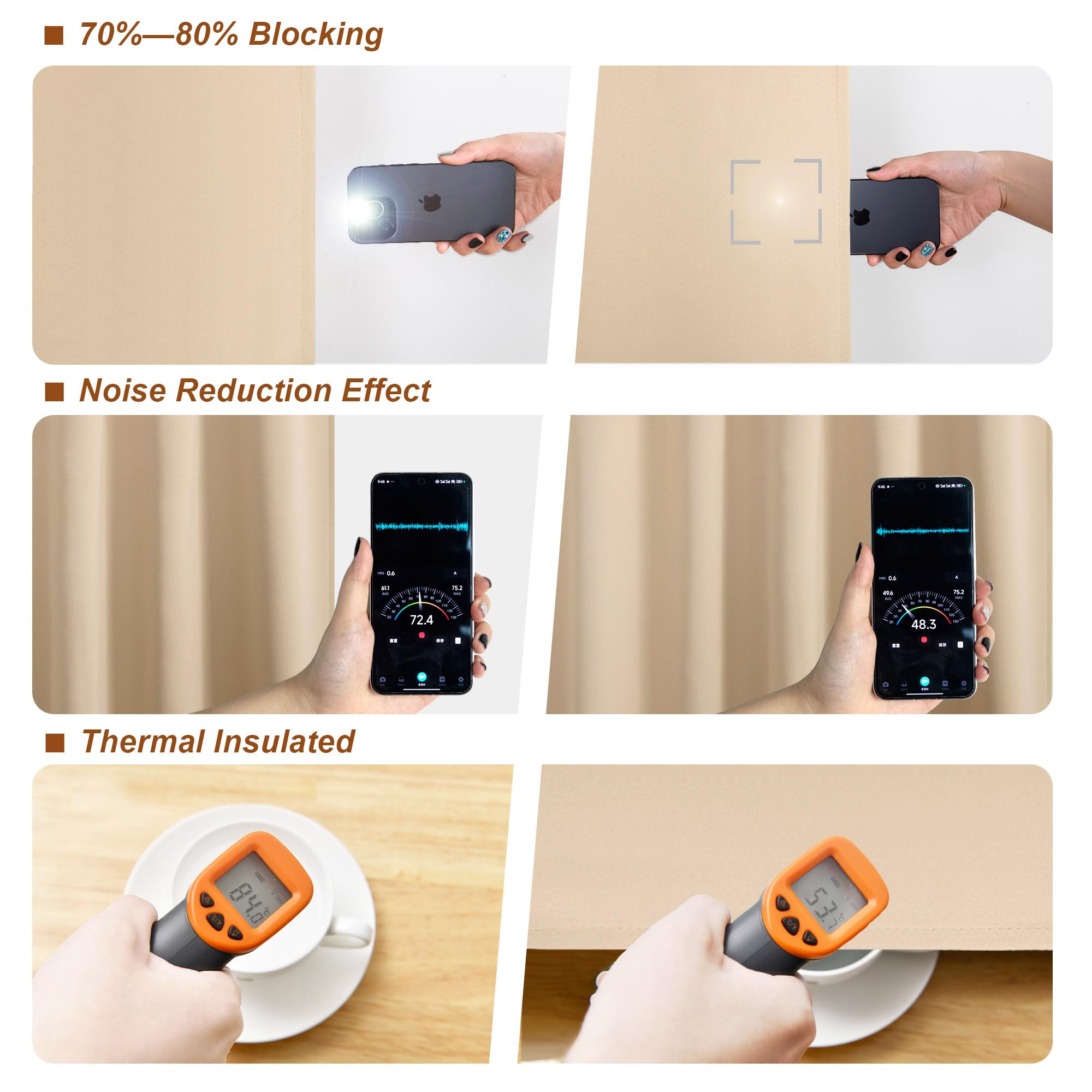 DWCN Blackout Curtains with Tiebacks, Rod Pocket/Back Tab, Set of 2 Panels-4