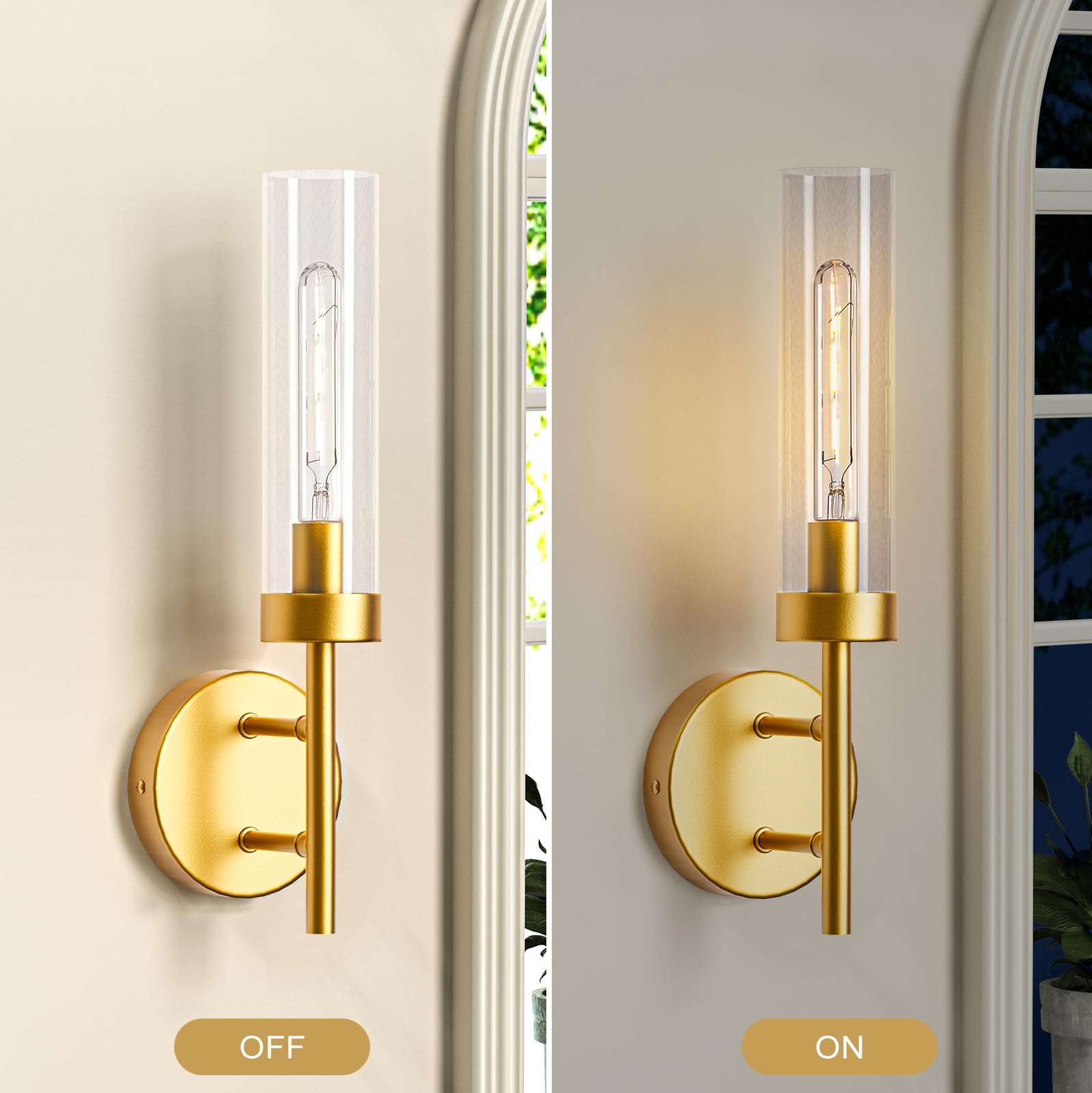 Gold Hardwired Wall Sconces Set of 2, Modern Bathroom Vanity Sconces Wall Lighting