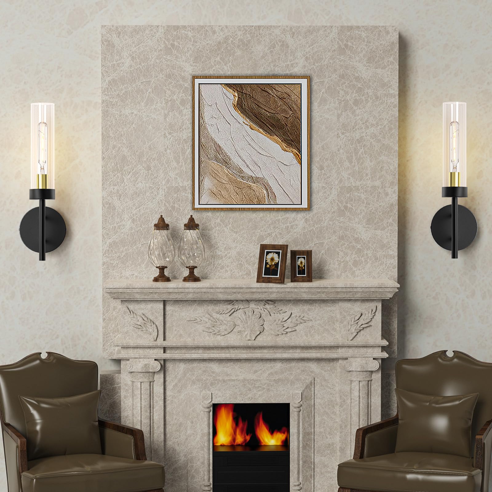 2PCS Glass Farmhouse Wall Lamp, Modern Bathroom Vanity Sconces Wall Lighting-3