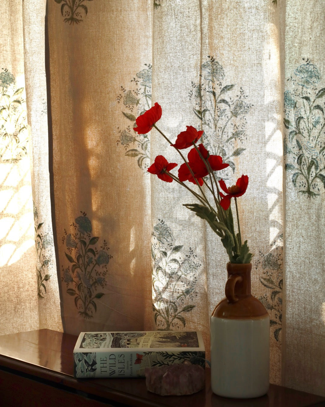 Hand Block Printed Linen Curtains | Bird & Floral Motif | Standard & Custom Lengths-3