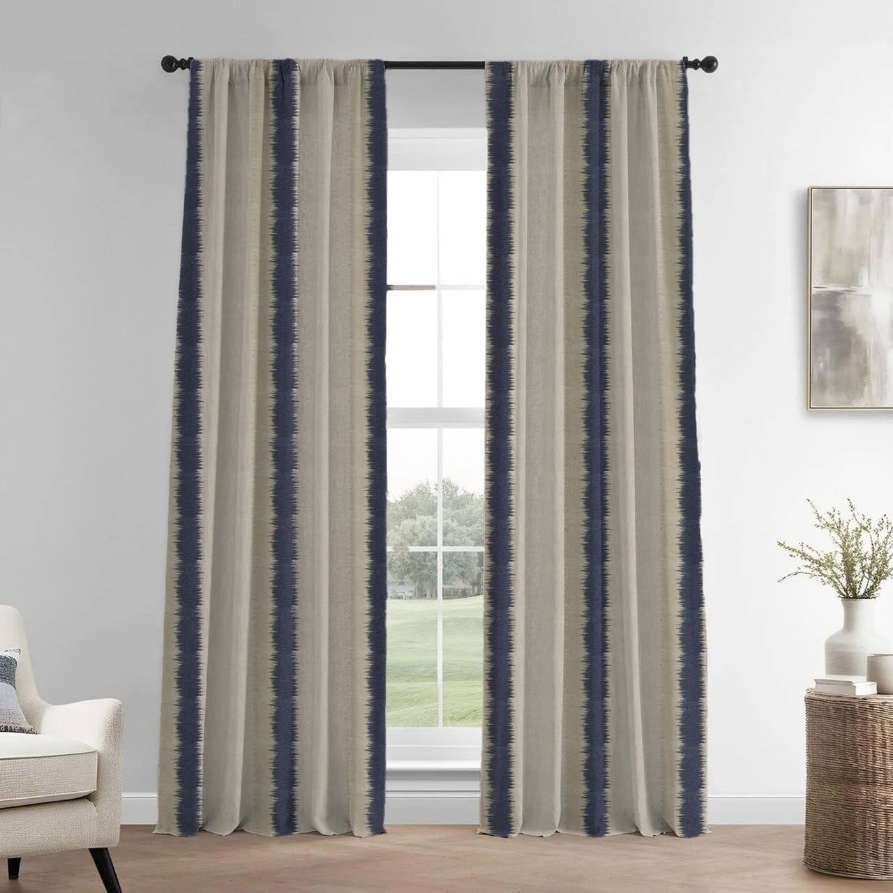 Flambe Navy Stripe Organic Linen Blackout Curtains - UK Bedroom Window Drapes - Standard & Made to Measure-3
