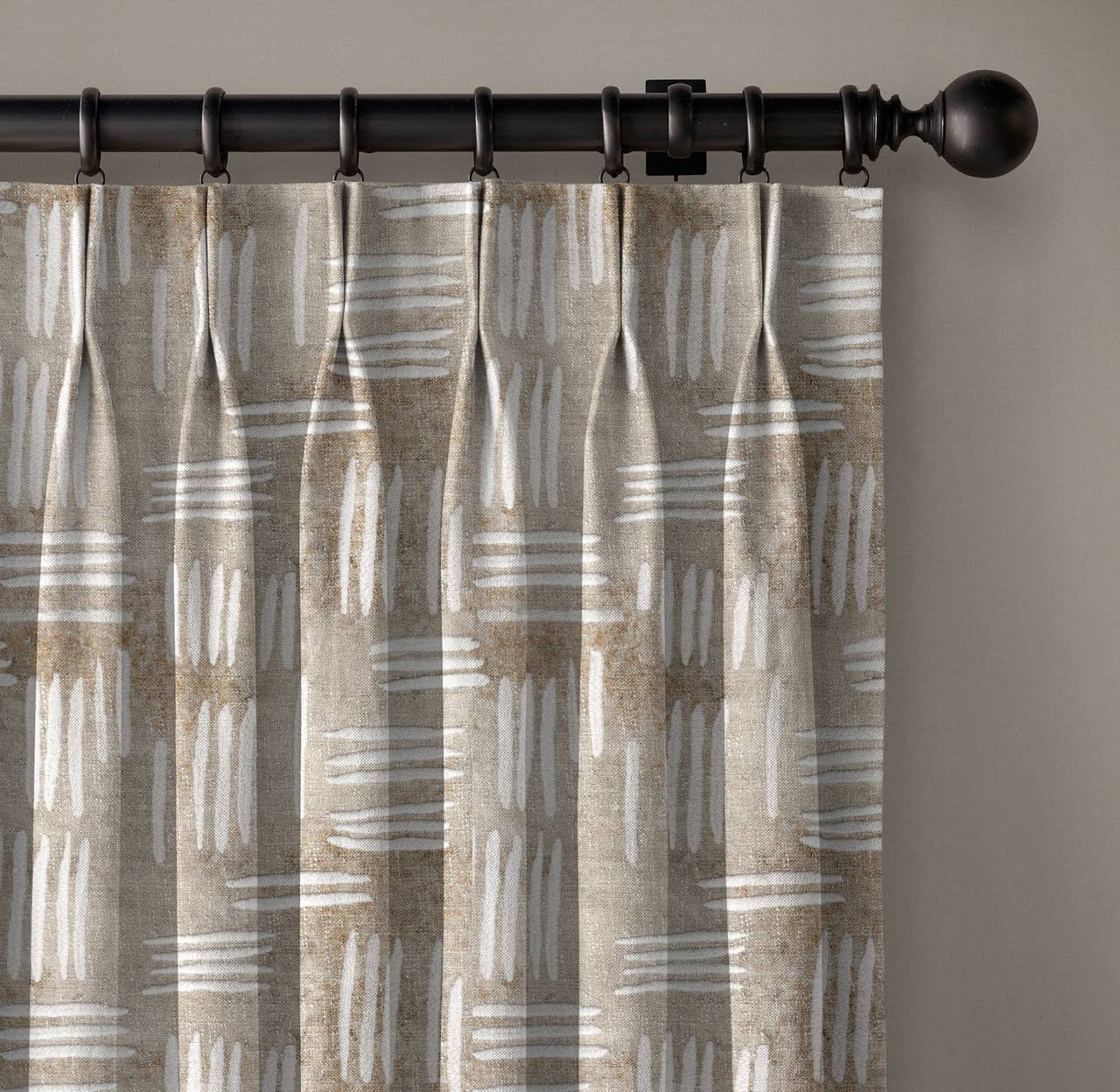 Natural Beige Linen Pinch Pleated Curtains - Modern Abstract Pattern - Light Filtering Privacy or Blackout - Made to Measure-0