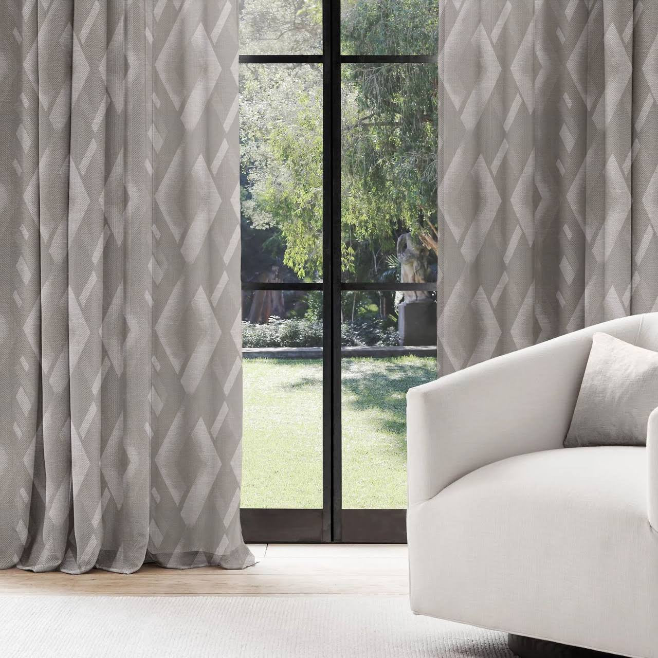Geometric Rhombus Pure Linen Curtains | Pinch Pleat & Euro Pleats | Standard & Custom Sizes-1