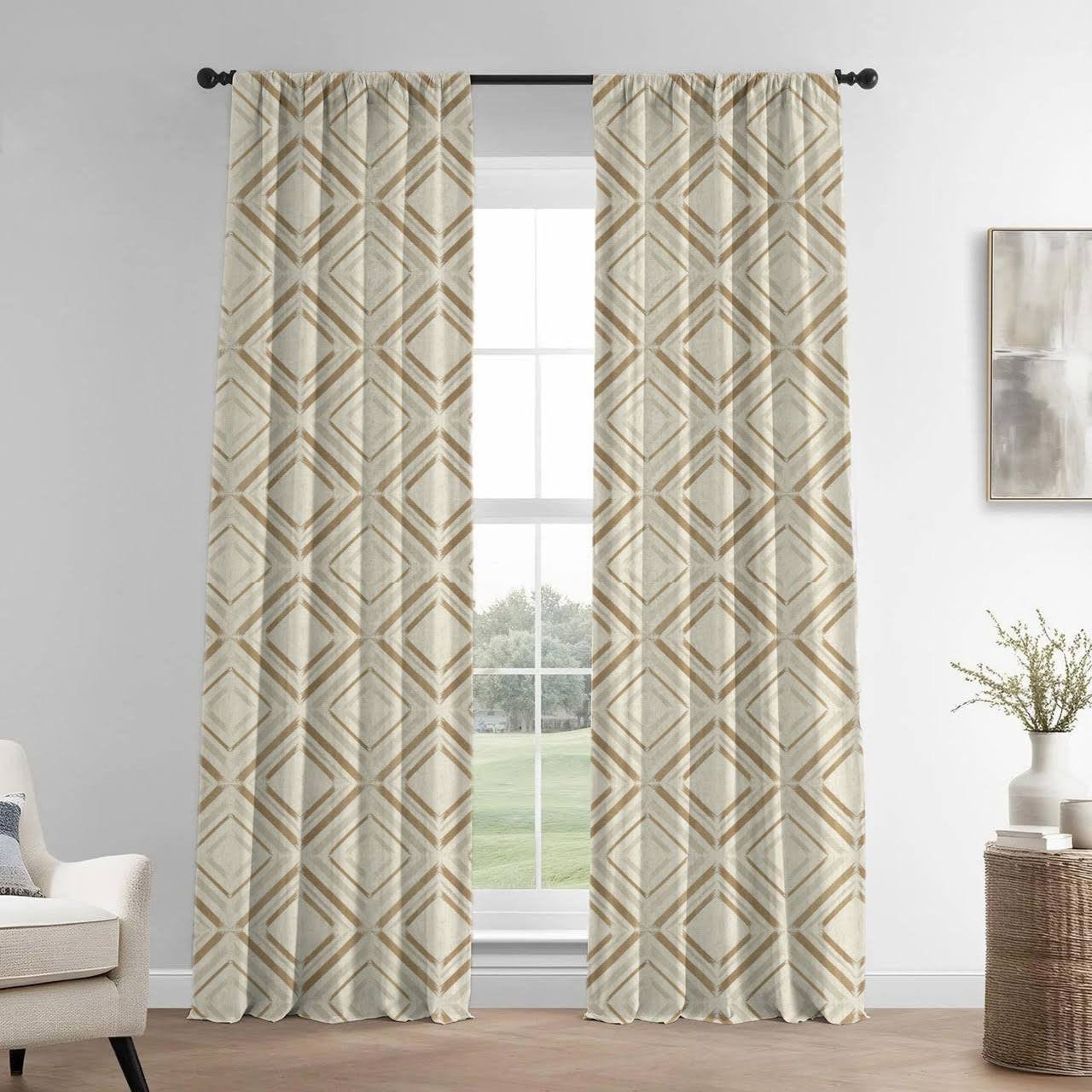 Geometric Curtains | Beige & Grey | Organic Cotton Linen | Blackout/Light Filtering | Made to Measure-3