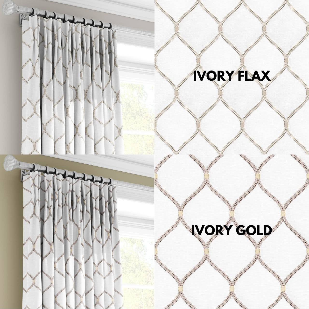 Bespoke Linen Curtains | Embroidered Trellis | Triple Pinch Pleat | Blackout or Light Filtering | 14 Colours | Custom Sizes-4