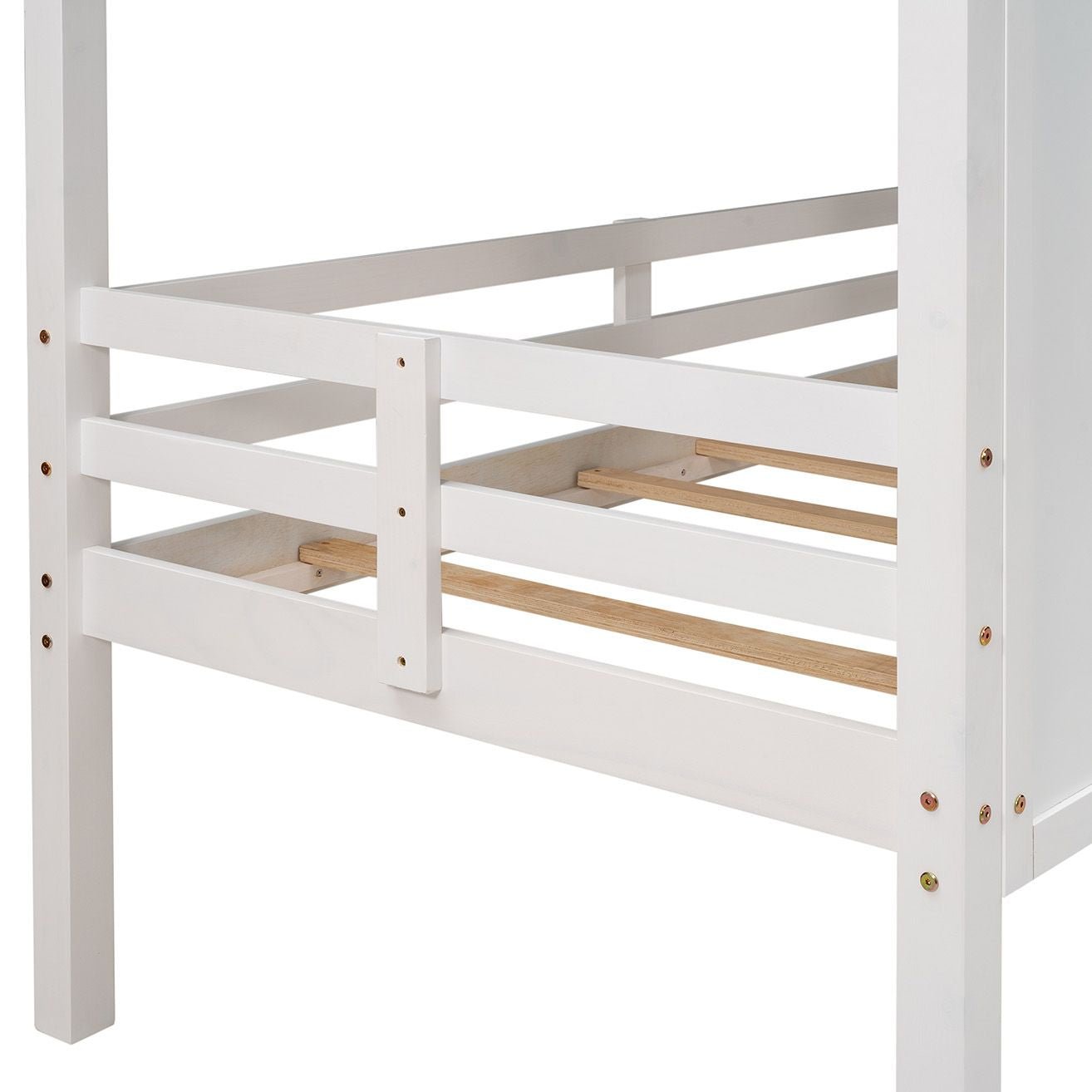 Imaginative Twin Low Loft Wood House Bed with Roof and Windows, White | Just Better Bunk Beds