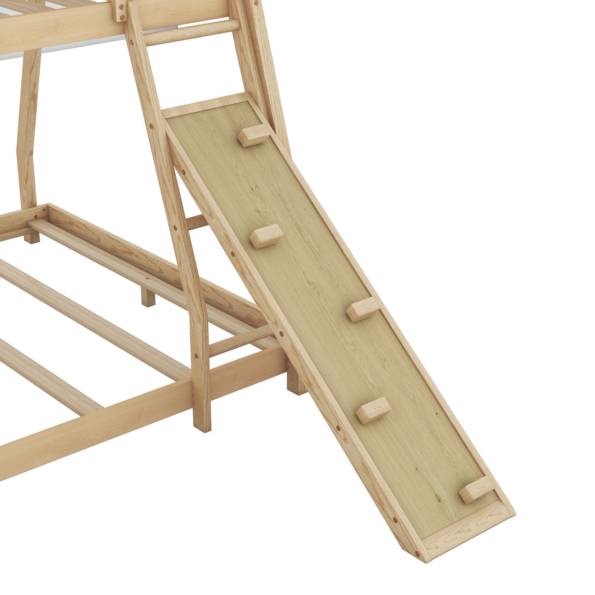 Imaginative Twin Over Queen Wood Bunk Bed with Climbing Nets and Ramp in Natural Finish | Just Better Bunk Beds