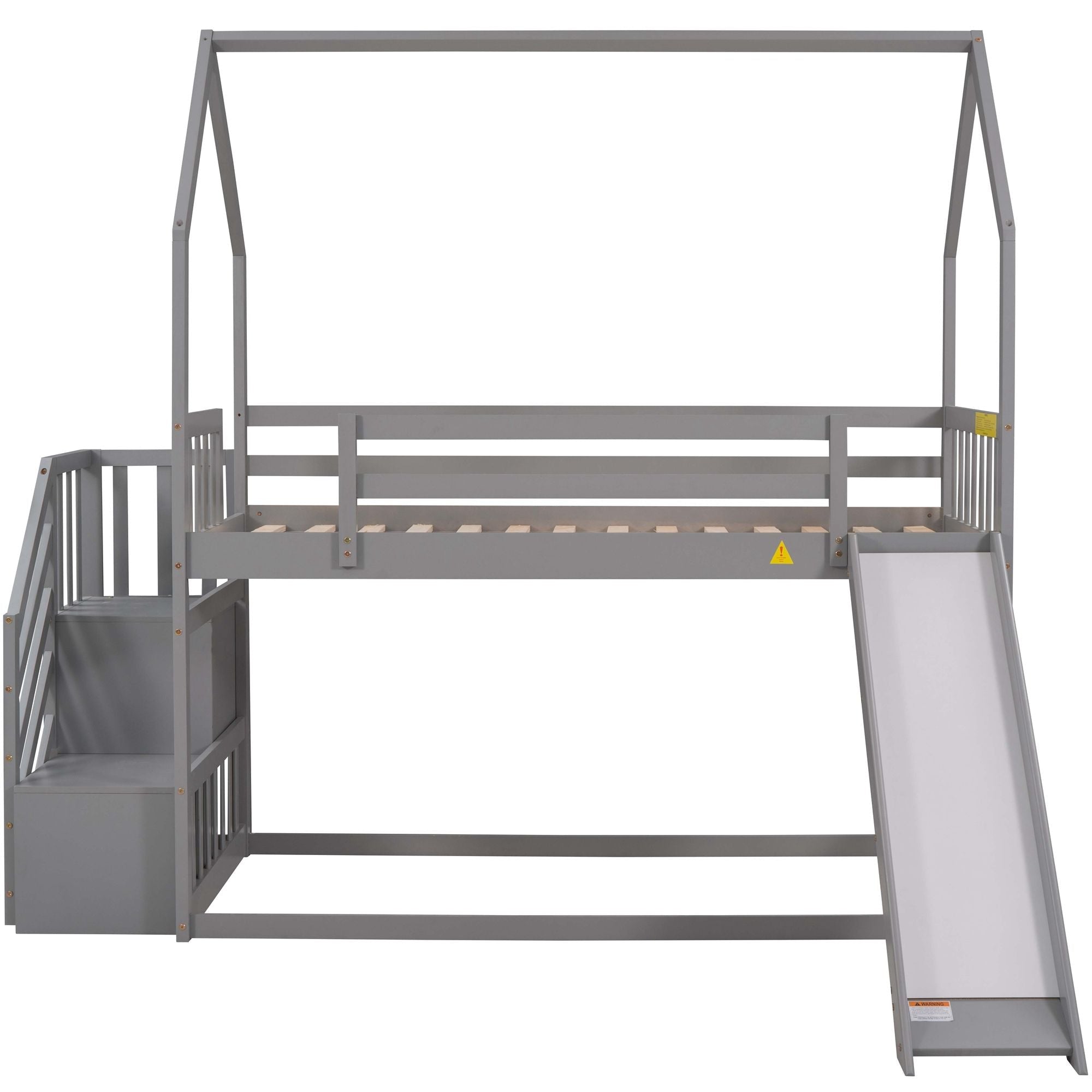 Imaginative Twin Over Twin Wood Bunk Bed with Convertible Slide and Storage Stairs, Gray | Just Better Bunk Beds