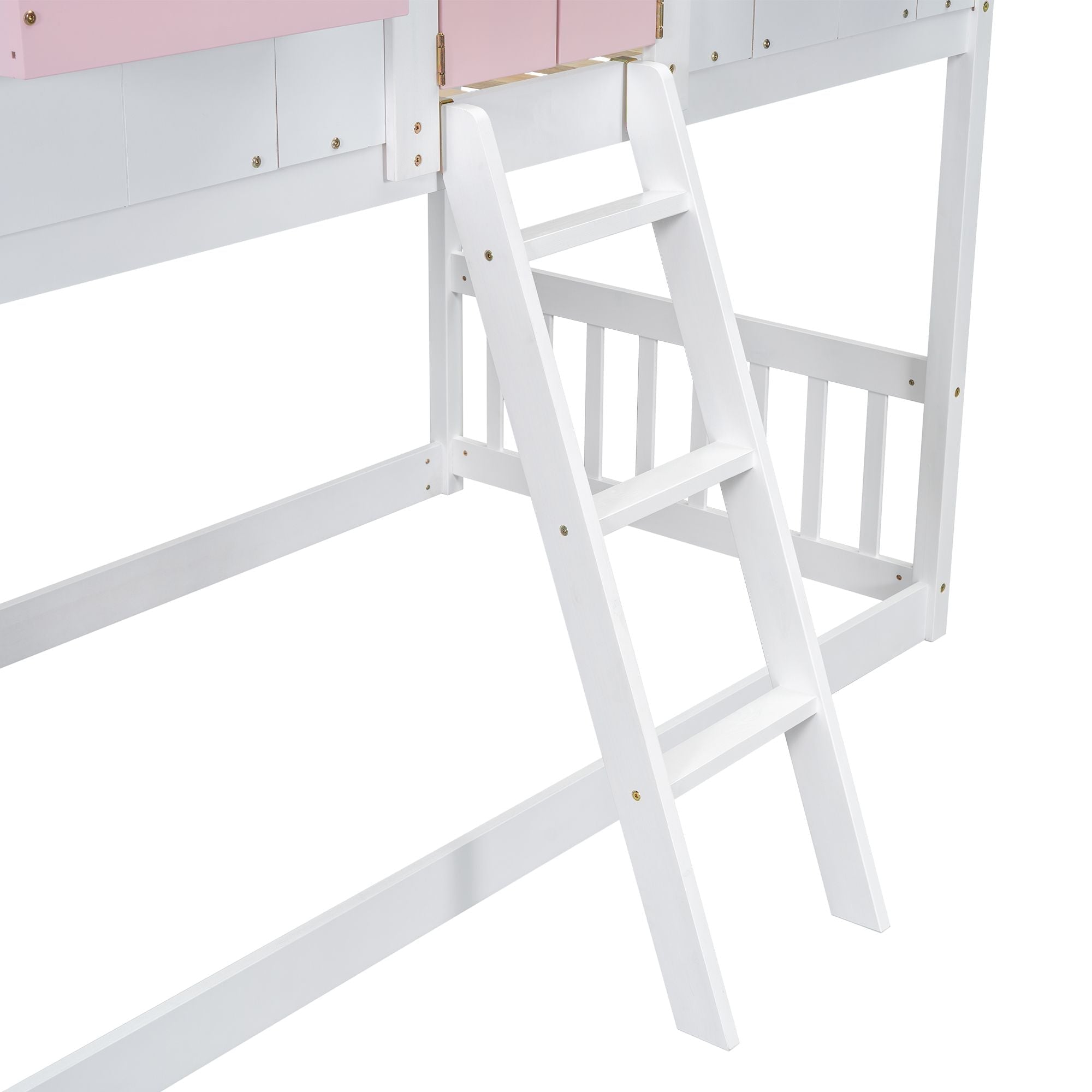 Imaginative Twin Over Twin Wood House Bunk Bed with Roof, Window, Door, Ladder in Multiple Colors | Just Better Bunk Beds
