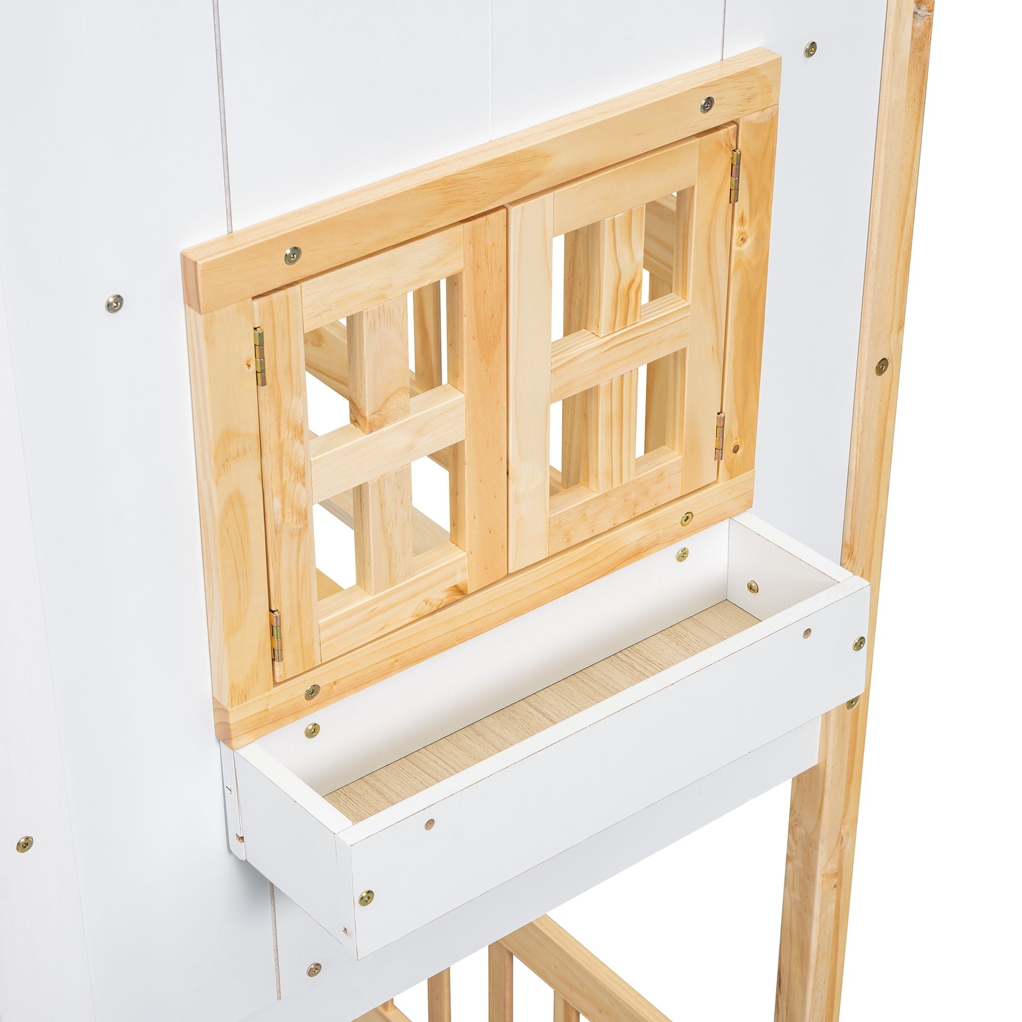 Imaginative Twin Over Twin Wood House Bunk Bed with Roof, Window, Door, Ladder in Multiple Colors | Just Better Bunk Beds
