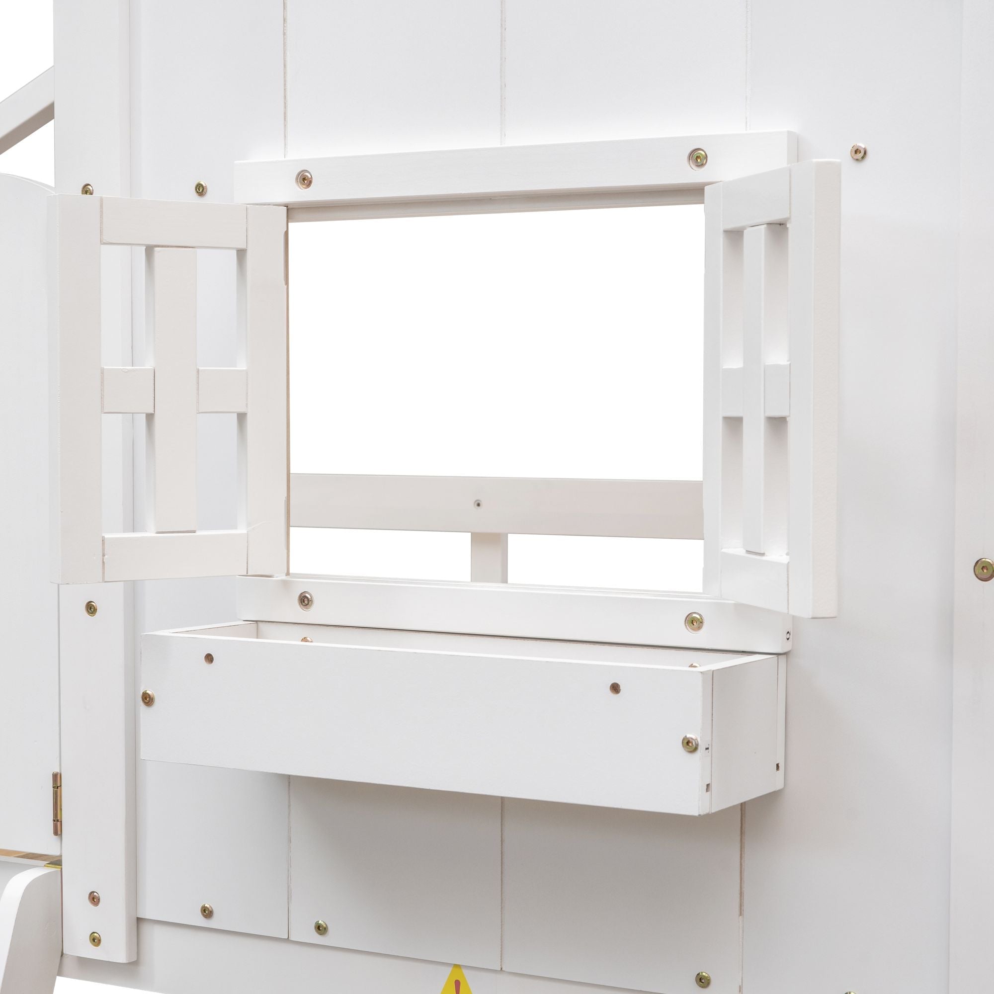 Imaginative Twin Over Twin Wood House Bunk Bed with Roof, Window, Door, Ladder in Multiple Colors | Just Better Bunk Beds