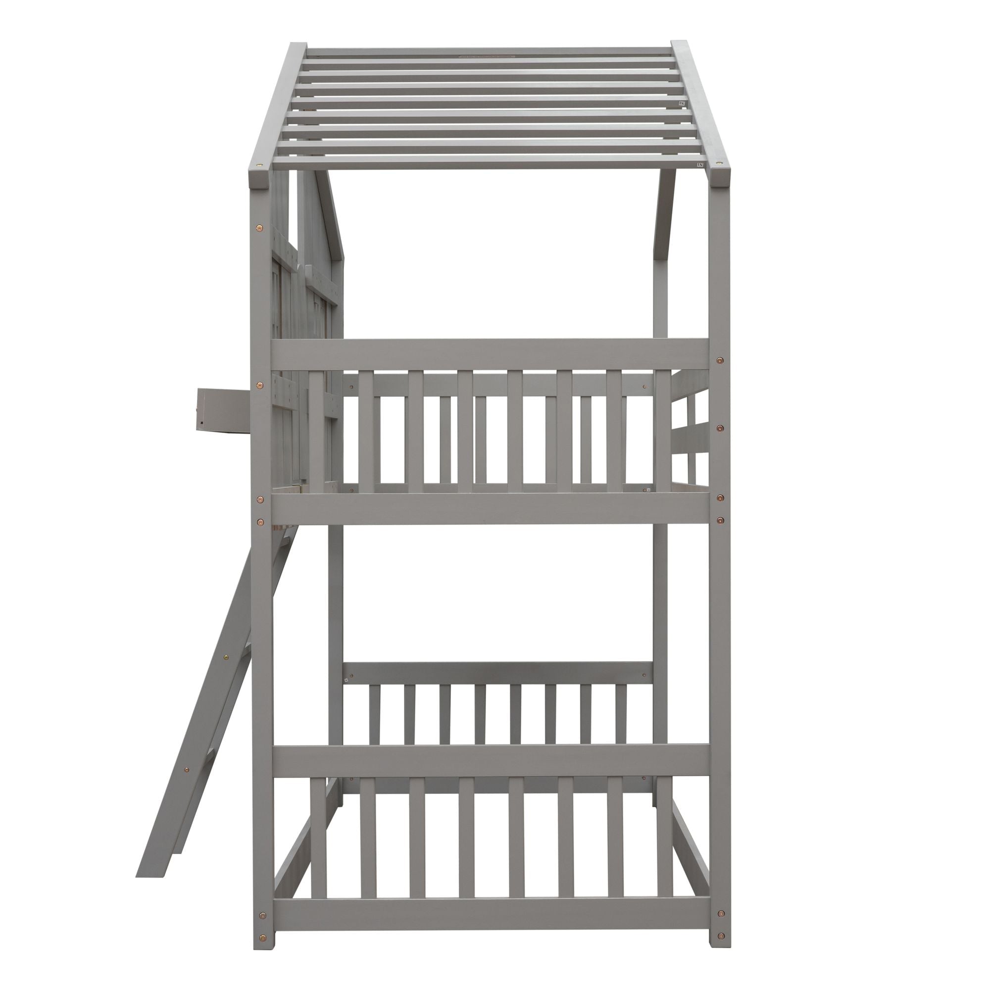 Imaginative Twin Over Twin Wood House Bunk Bed with Roof, Window, Door, Ladder in Multiple Colors | Just Better Bunk Beds