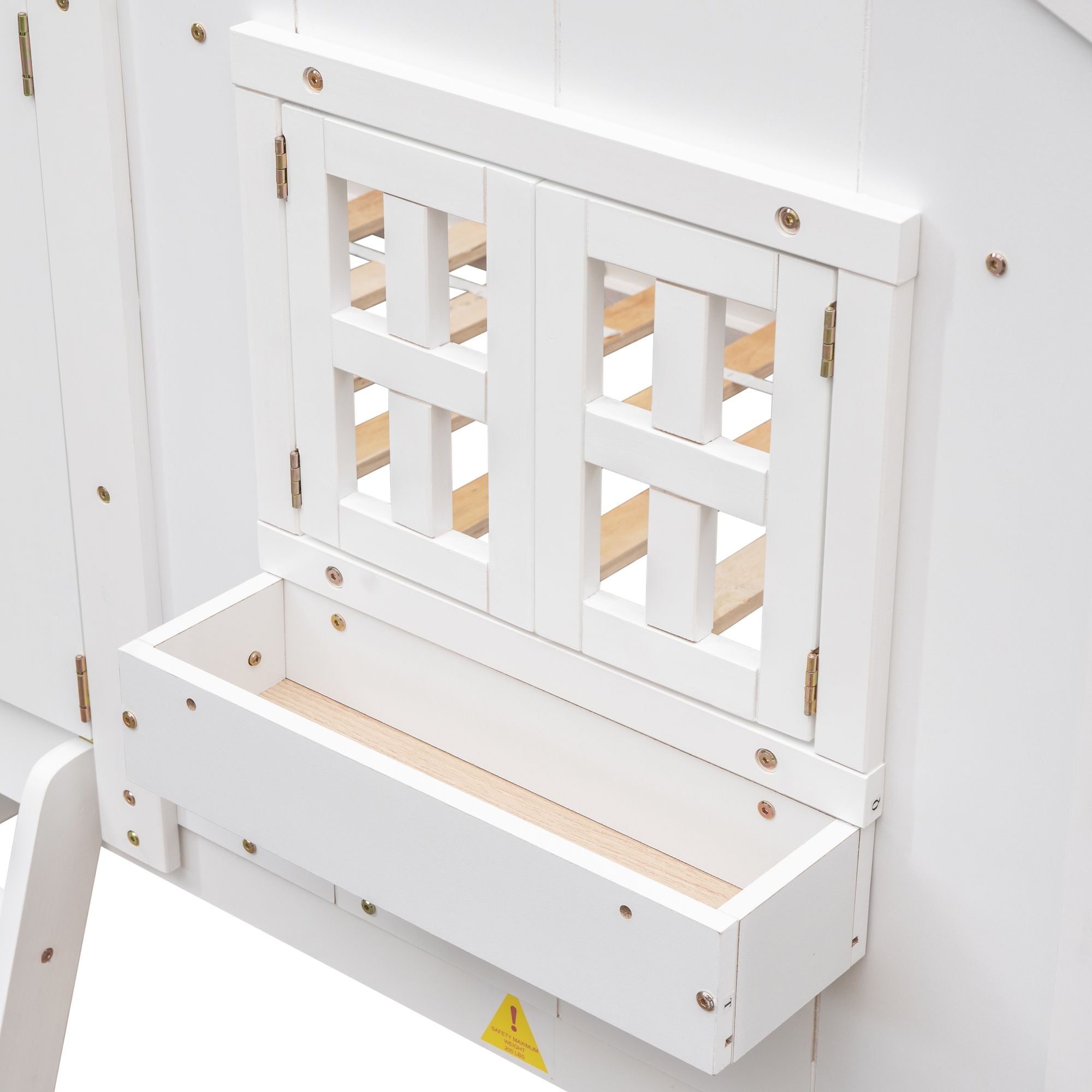 Imaginative Twin Over Twin Wood House Bunk Bed with Roof, Window, Door, Ladder in Multiple Colors | Just Better Bunk Beds
