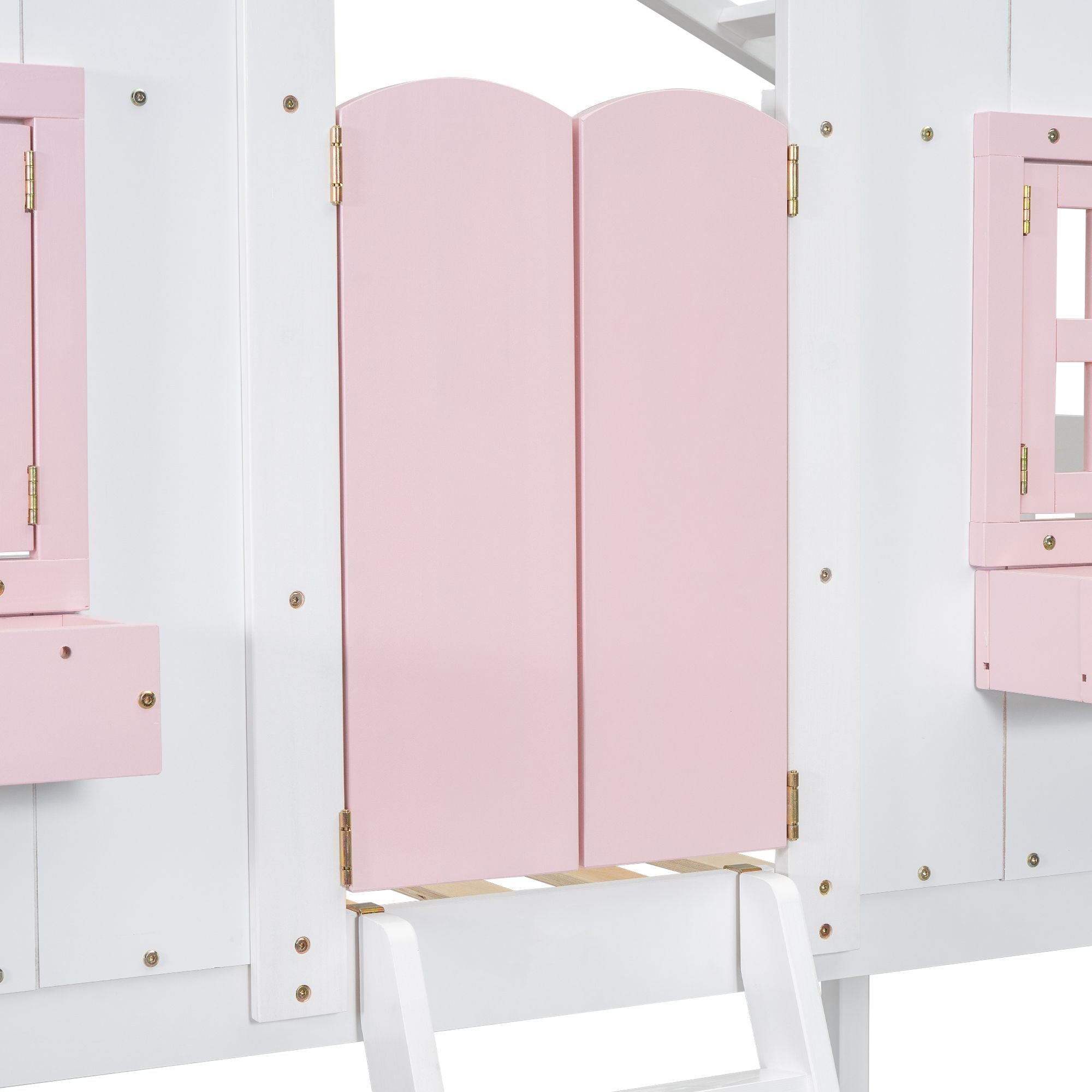 Imaginative Twin Over Twin Wood House Bunk Bed with Roof, Window, Door, Ladder in Multiple Colors | Just Better Bunk Beds