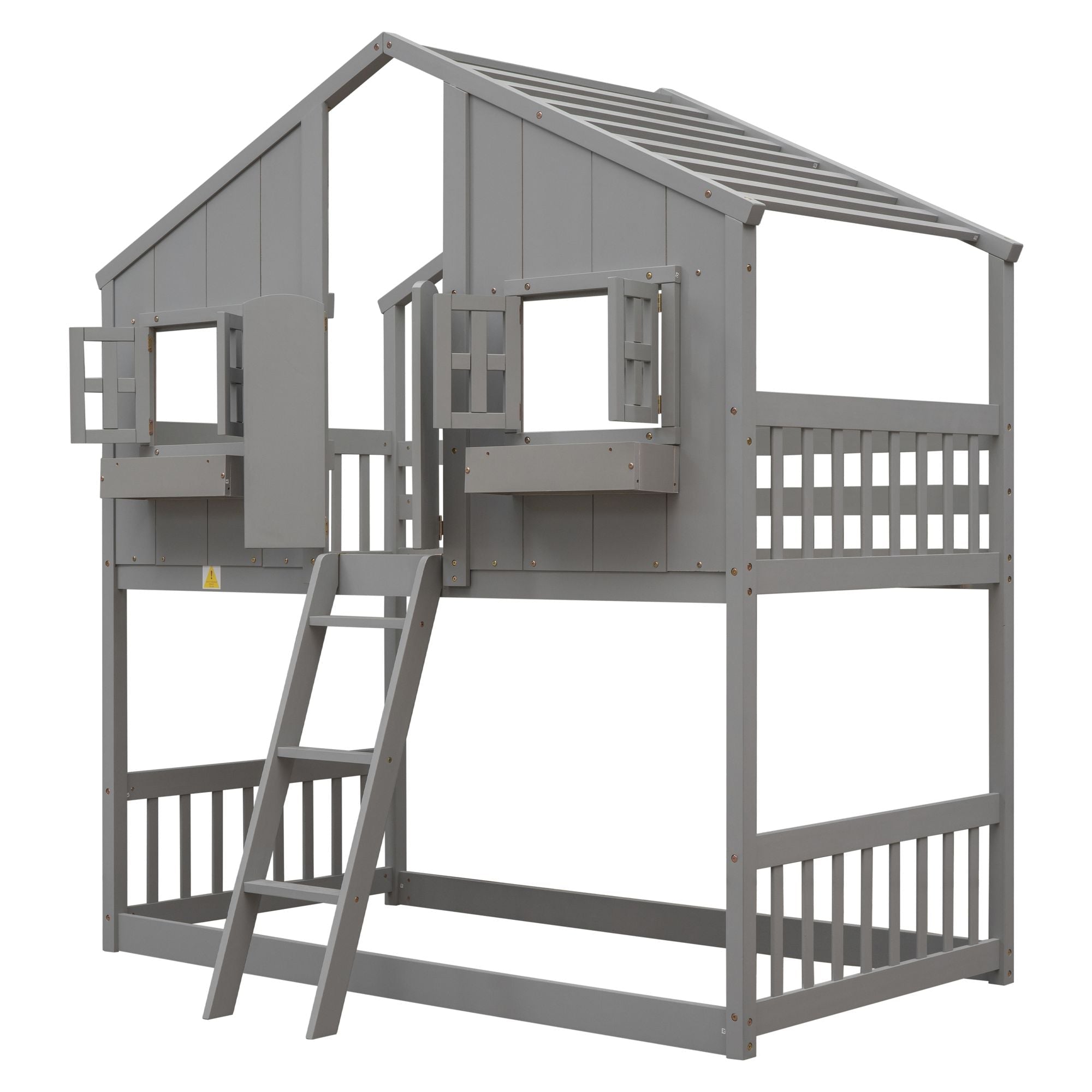 Imaginative Twin Over Twin Wood House Bunk Bed with Roof, Window, Door, Ladder in Multiple Colors | Just Better Bunk Beds