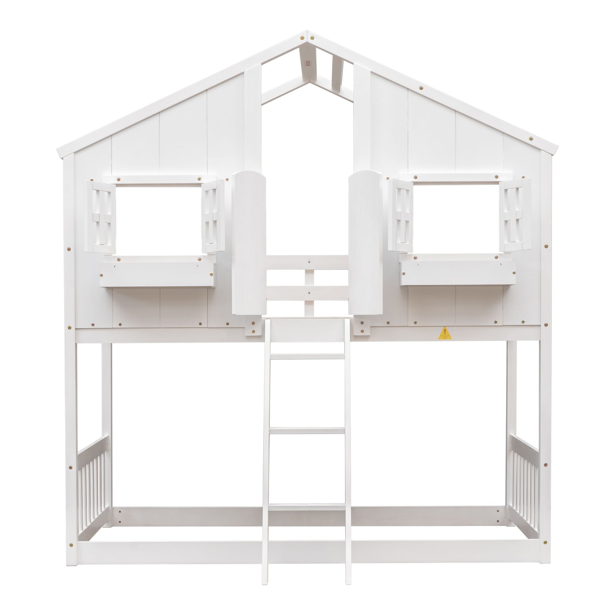 Imaginative Twin Over Twin Wood House Bunk Bed with Roof, Window, Door, Ladder in Multiple Colors | Just Better Bunk Beds