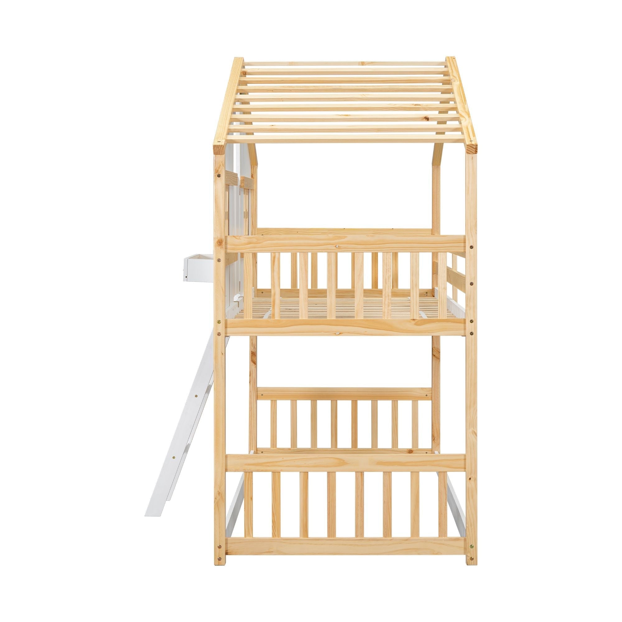 Imaginative Twin Over Twin Wood House Bunk Bed with Roof, Window, Door, Ladder in Multiple Colors | Just Better Bunk Beds