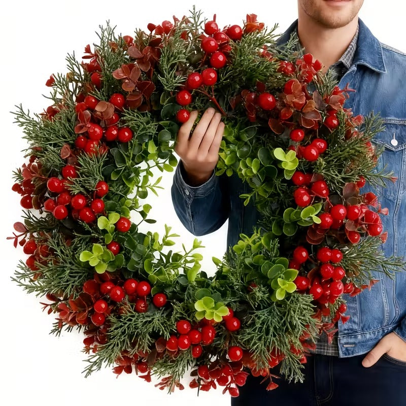 Luxury Christmas Wreath Red Berries Pine Cones-1