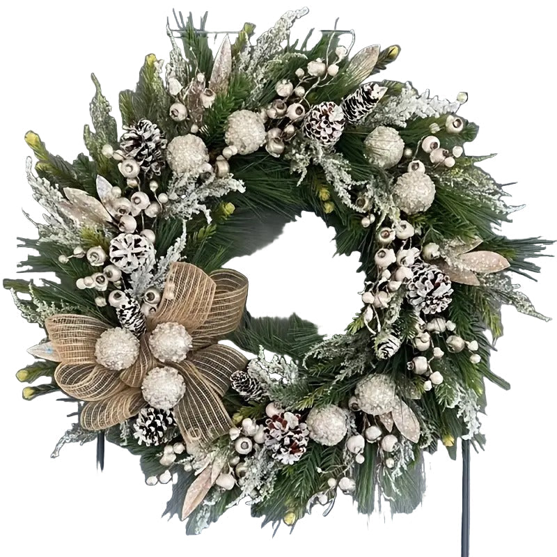 Silver Frost Christmas Wreath with Pine Branches-0